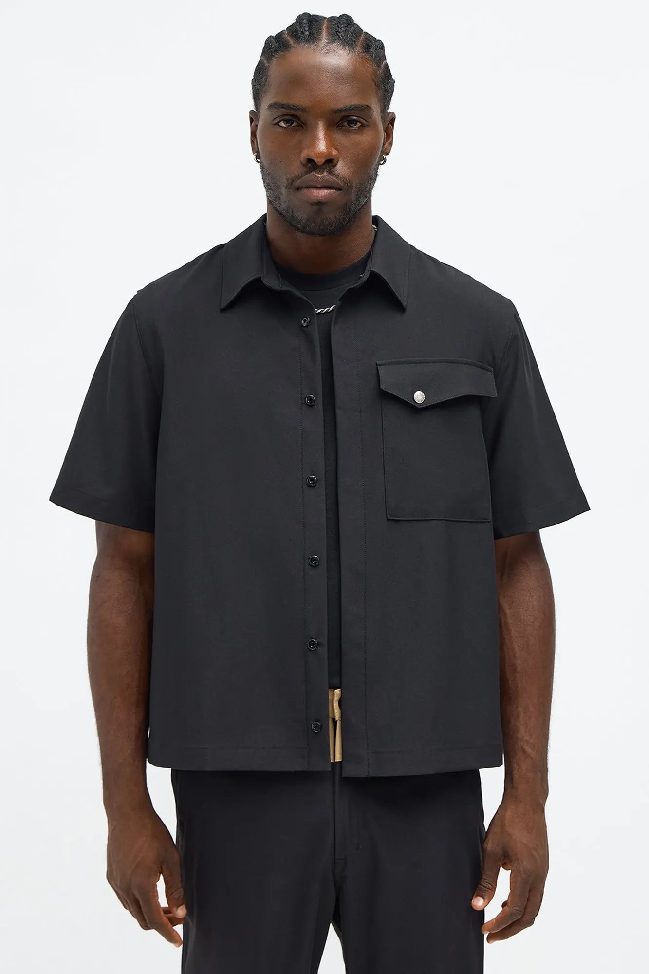 Erod Hidden Placket Button Up Shirt - Black