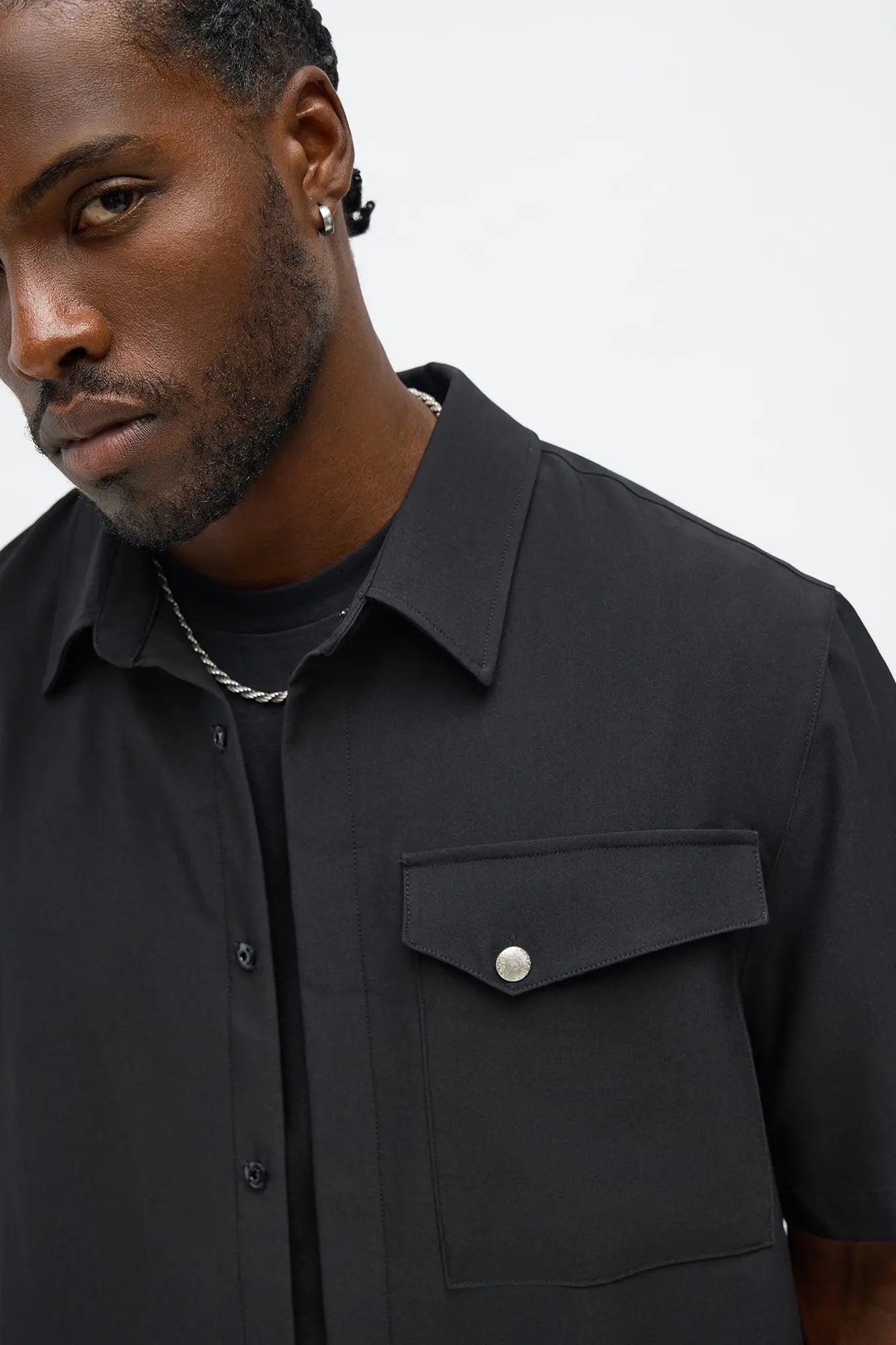 Erod Hidden Placket Button Up Shirt - Black