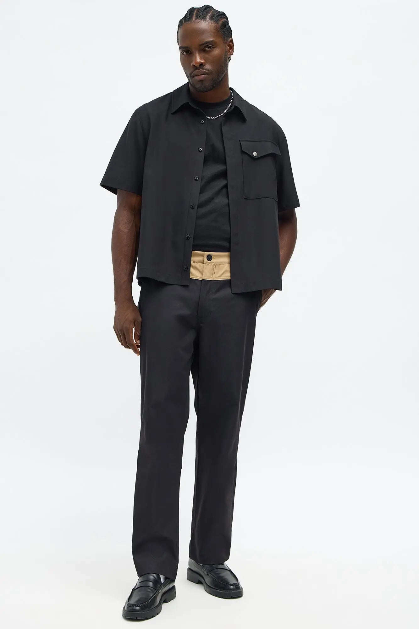 Erod Hidden Placket Button Up Shirt - Black