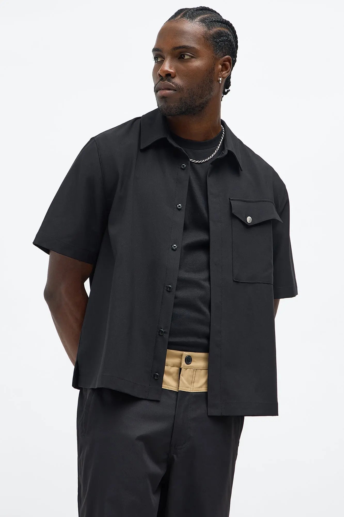 Erod Hidden Placket Button Up Shirt - Black