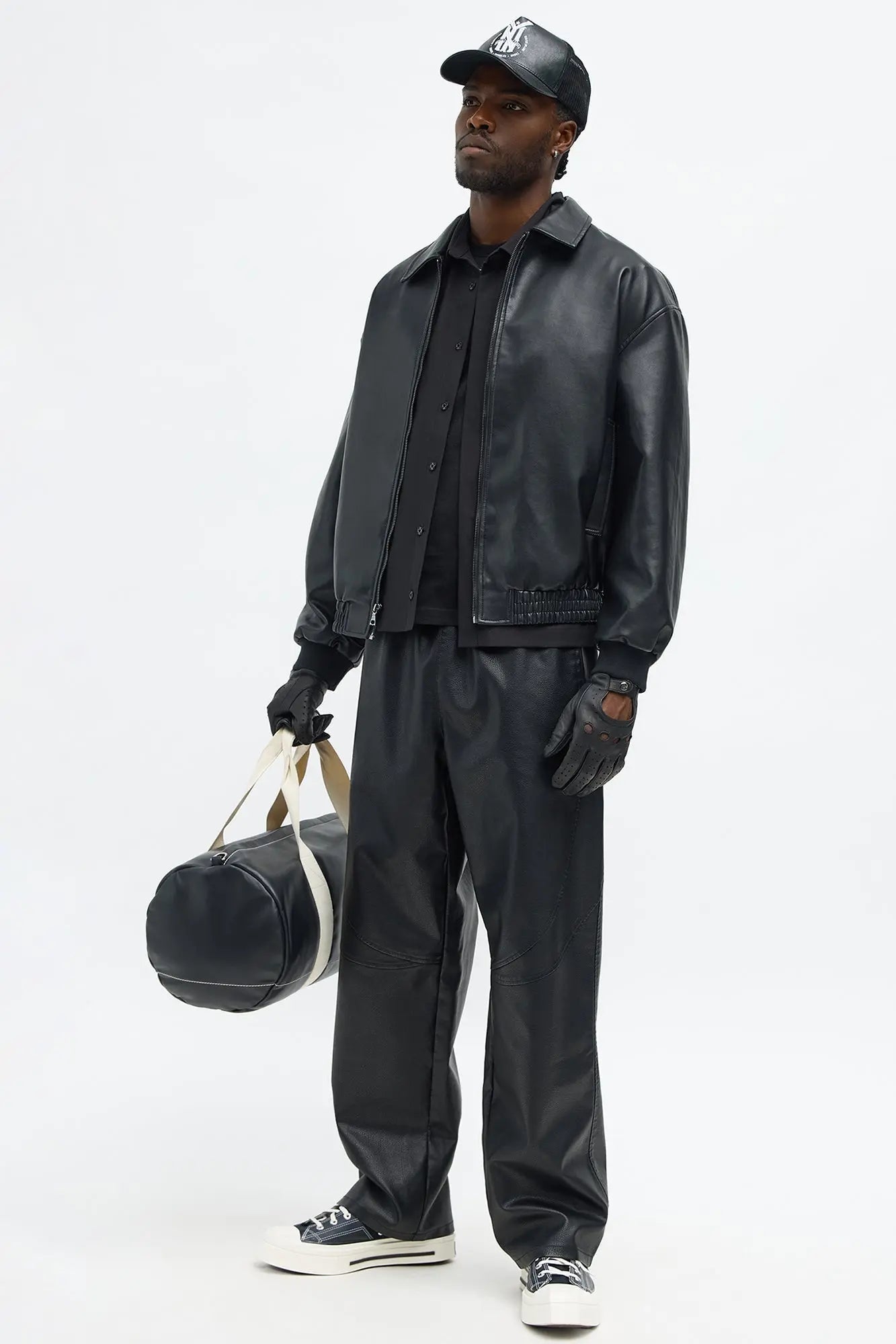 Faux Leather Work Jacket - Black