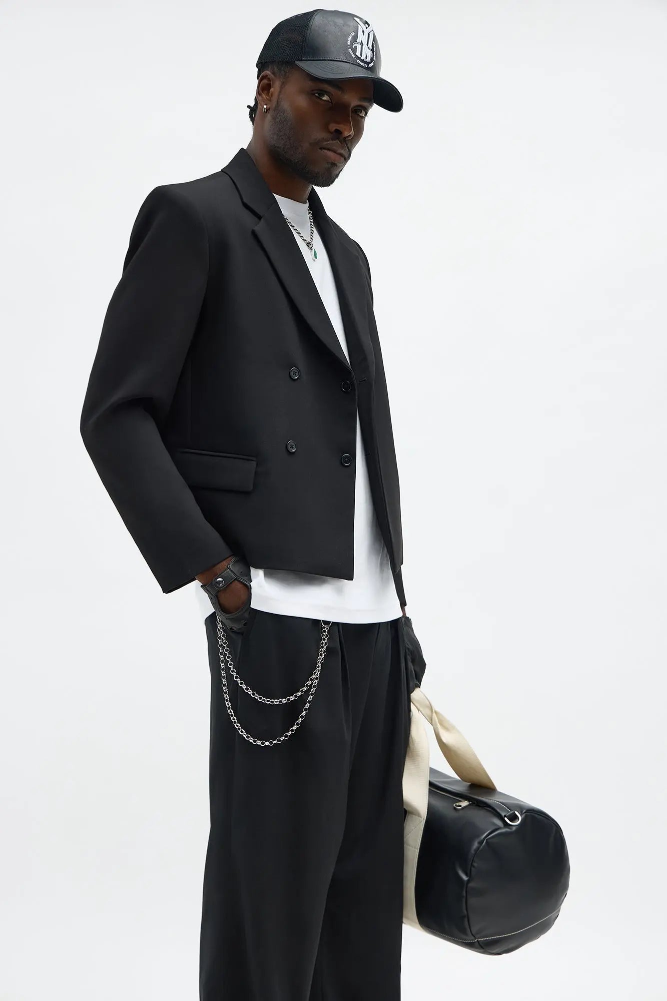 Ronan Cropped Double Breasted Blazer - Black