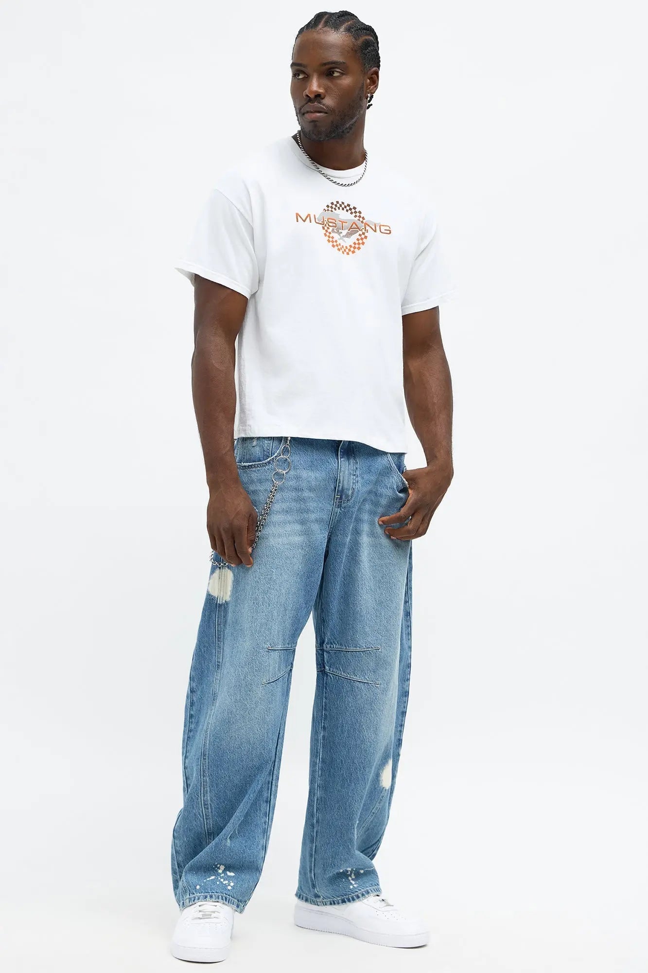 Ford Mustang Boss 302 Boxy Short Sleeve Tee - White Wash