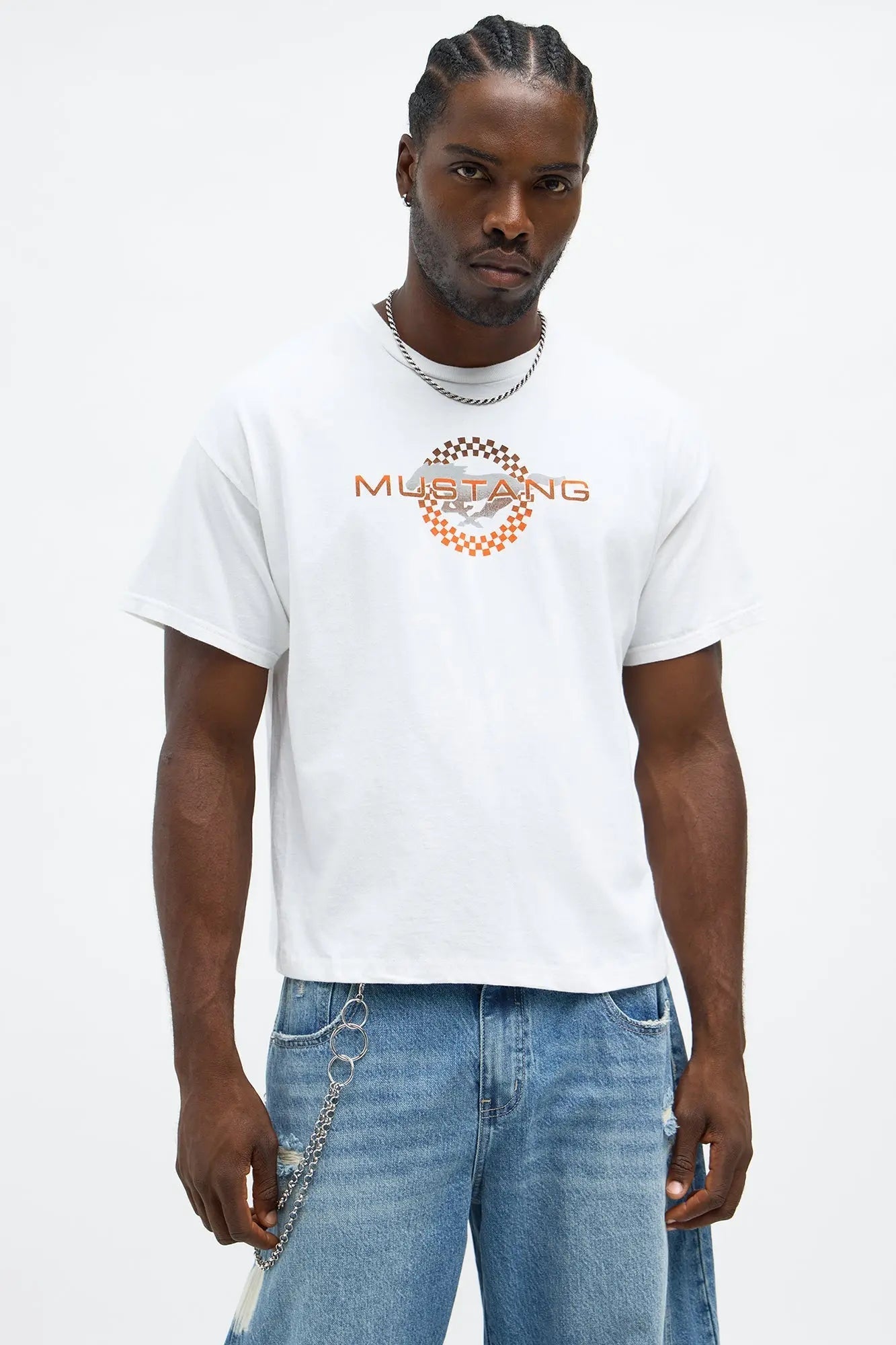 Ford Mustang Boss 302 Boxy Short Sleeve Tee - White Wash