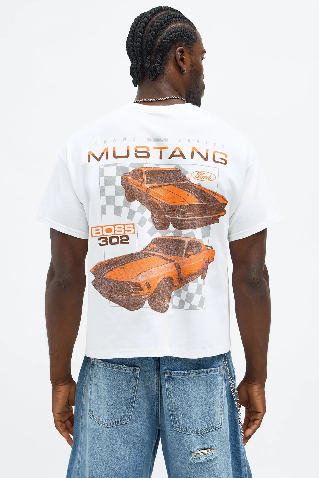 Ford Mustang Boss 302 Boxy Short Sleeve Tee - White Wash