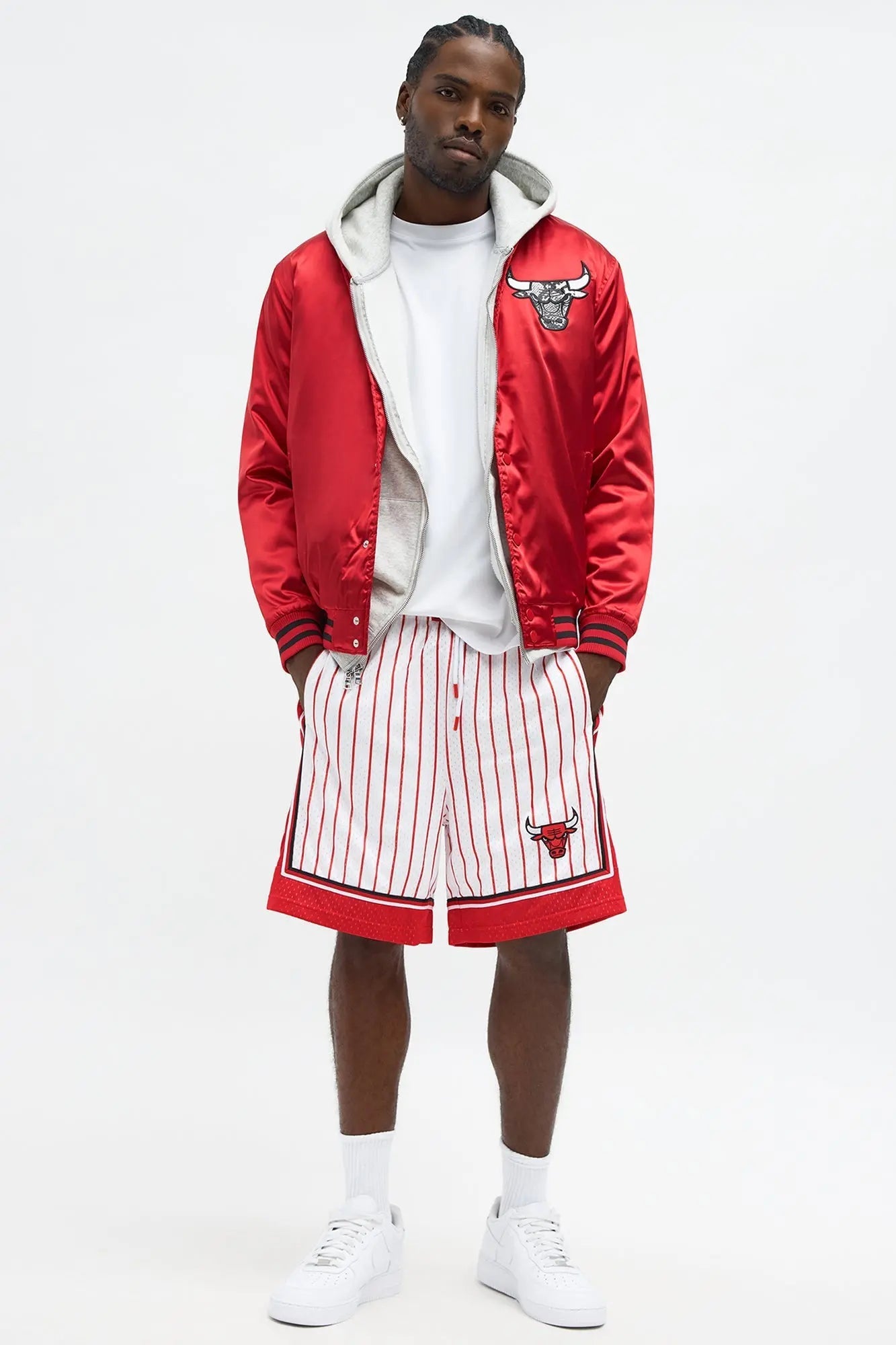 Bulls Night Drift Satin Varsity Jacket - Red