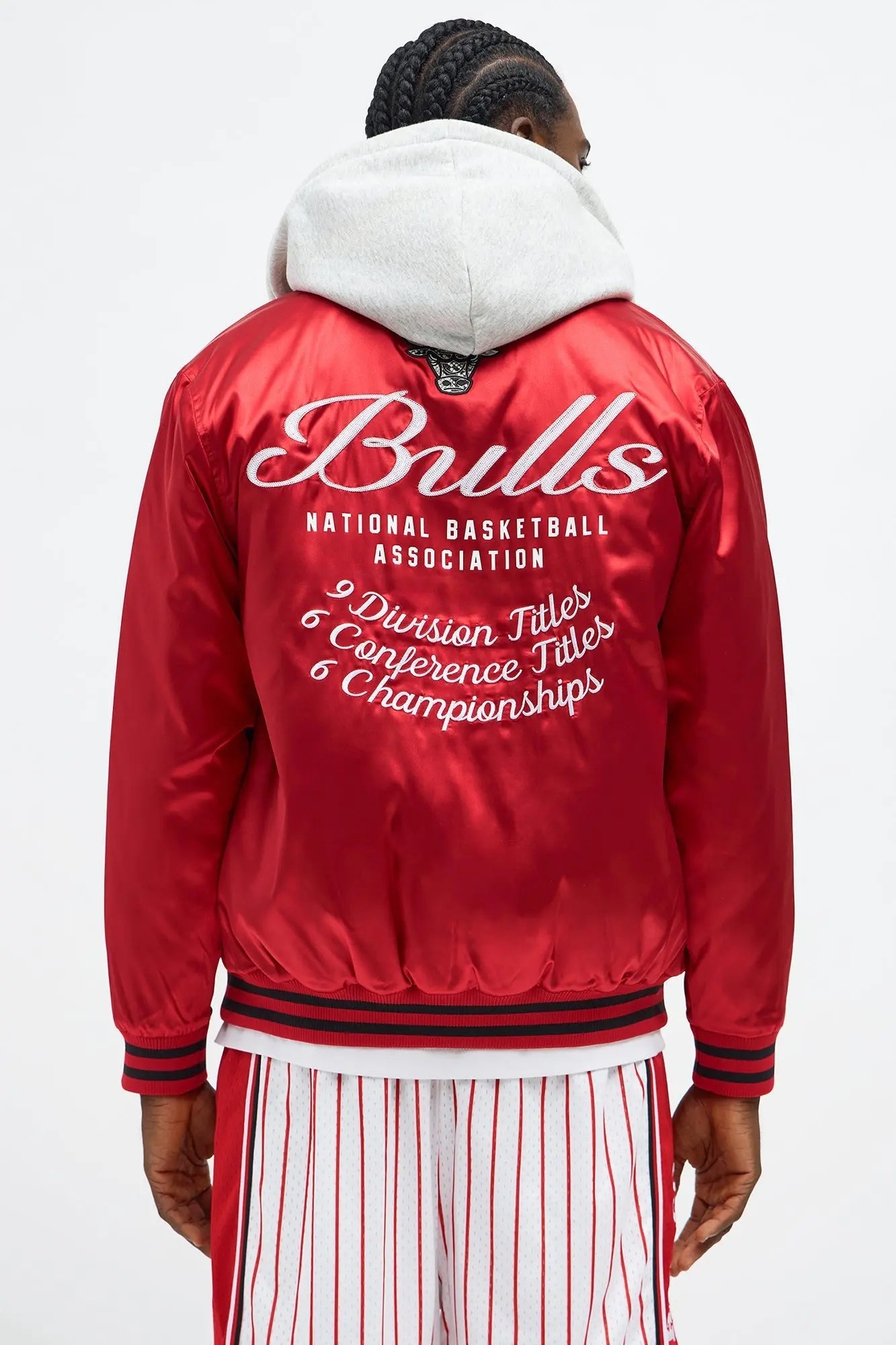 Bulls Night Drift Satin Varsity Jacket - Red