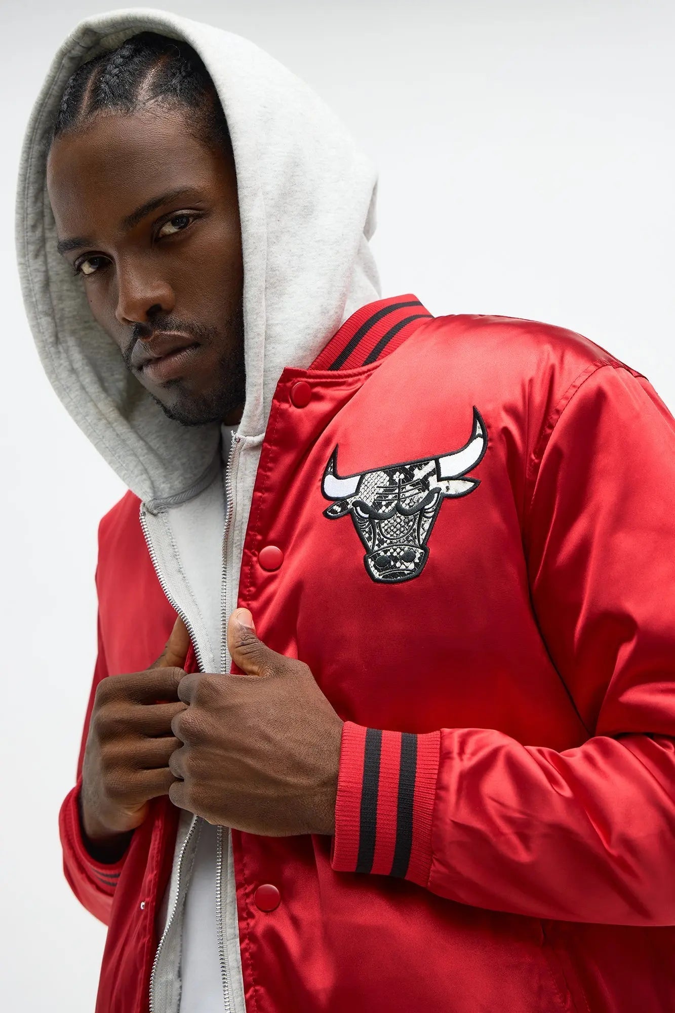 Bulls Night Drift Satin Varsity Jacket - Red