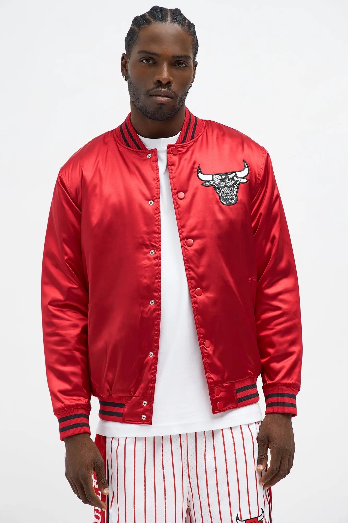 Bulls Night Drift Satin Varsity Jacket - Red