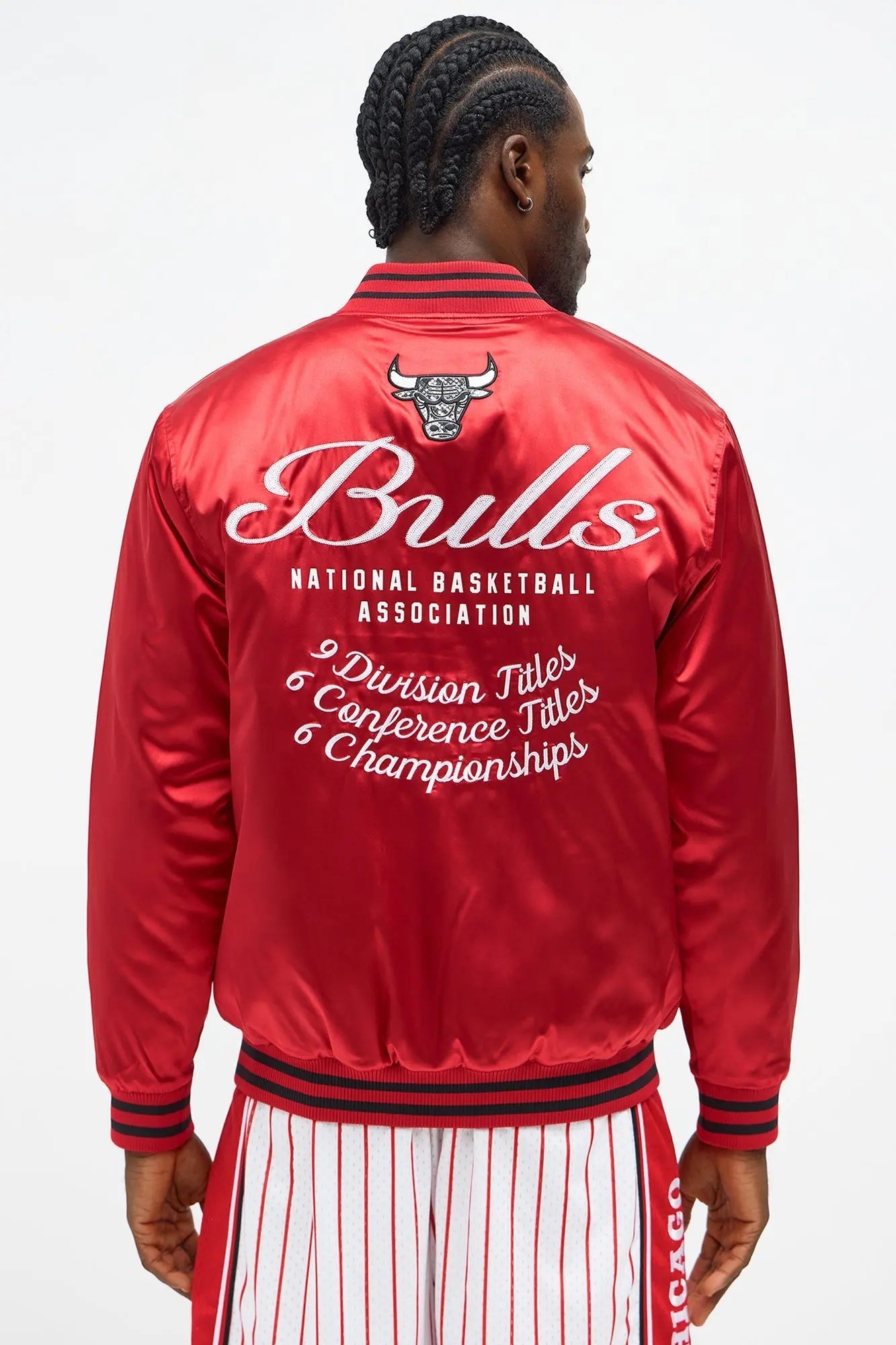 Bulls Night Drift Satin Varsity Jacket - Red