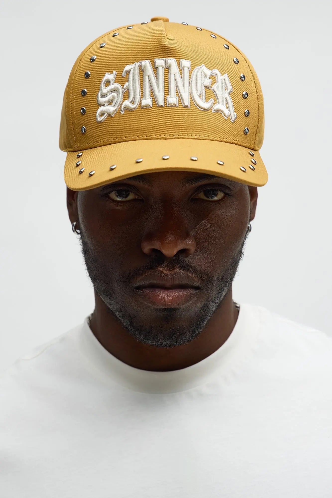 Sinner Studded Structured Snapback Hat - Mustard