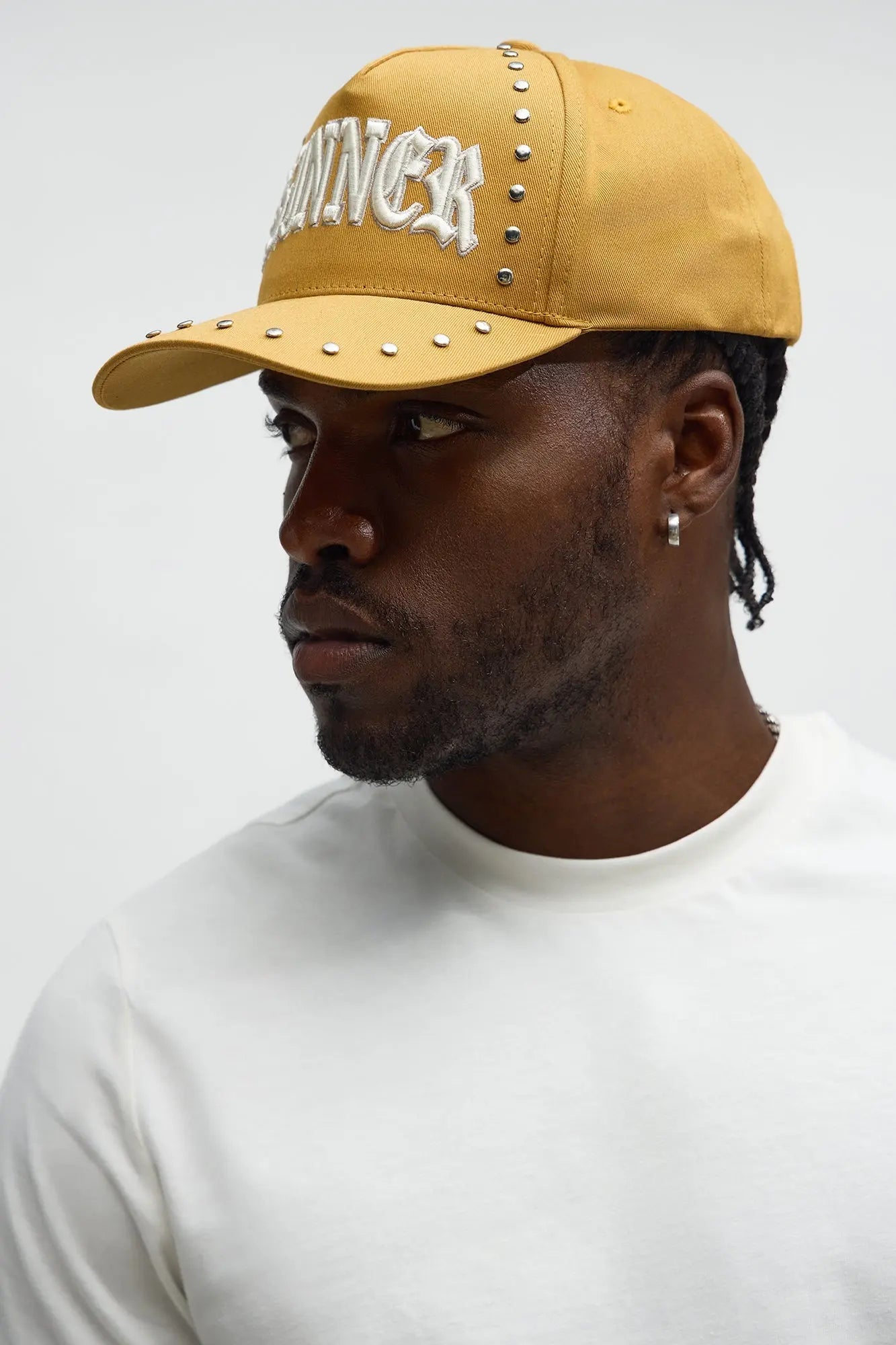 Sinner Studded Structured Snapback Hat - Mustard