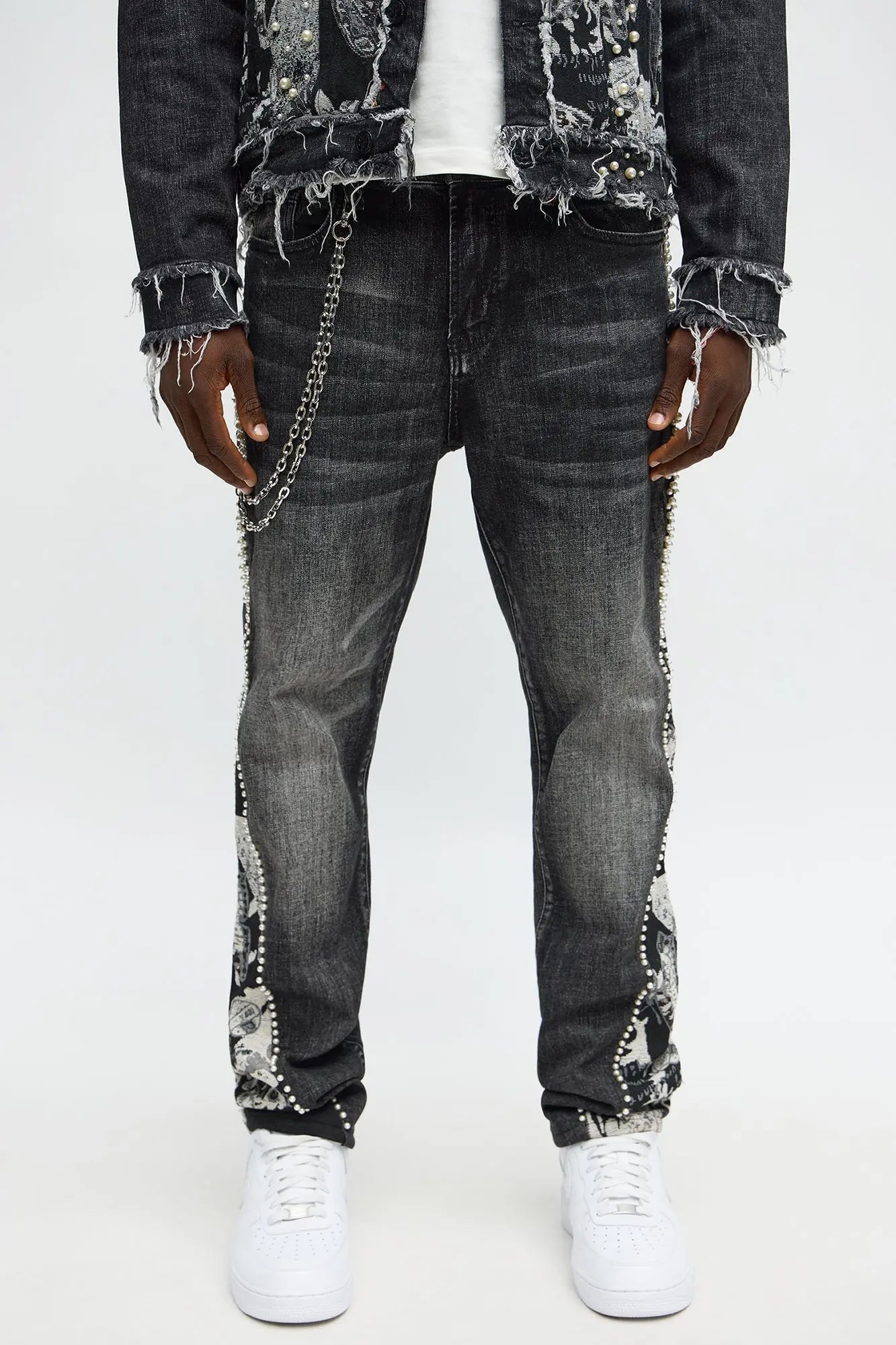 Straight Pearl Panel Tapestry Jean - Black Wash