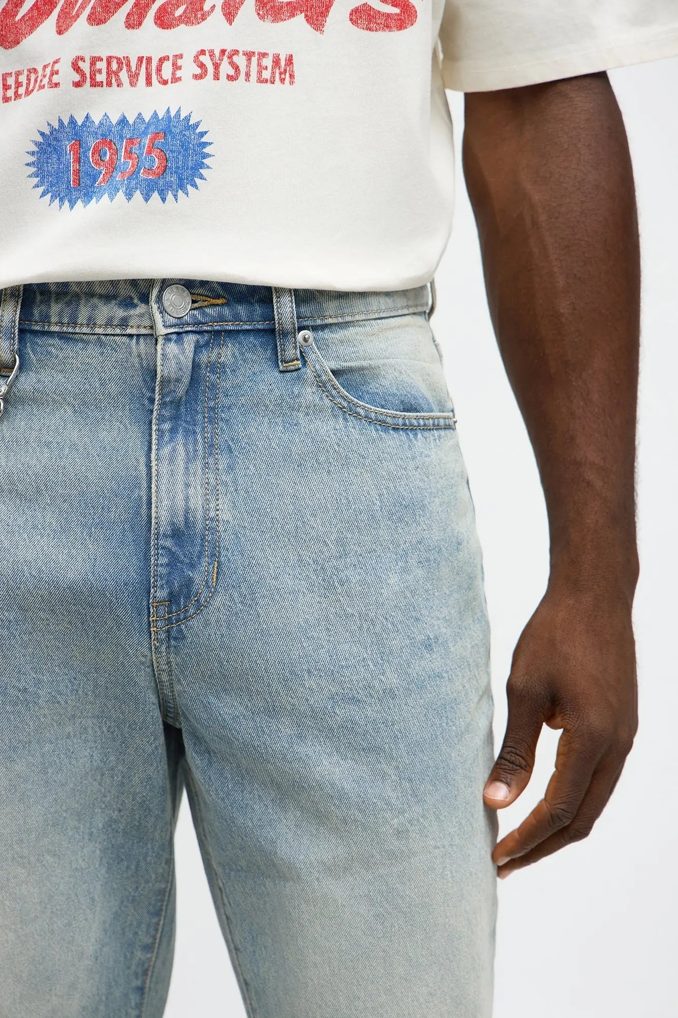 Straight Flare Snapped In Jean - Vintage Blue Wash