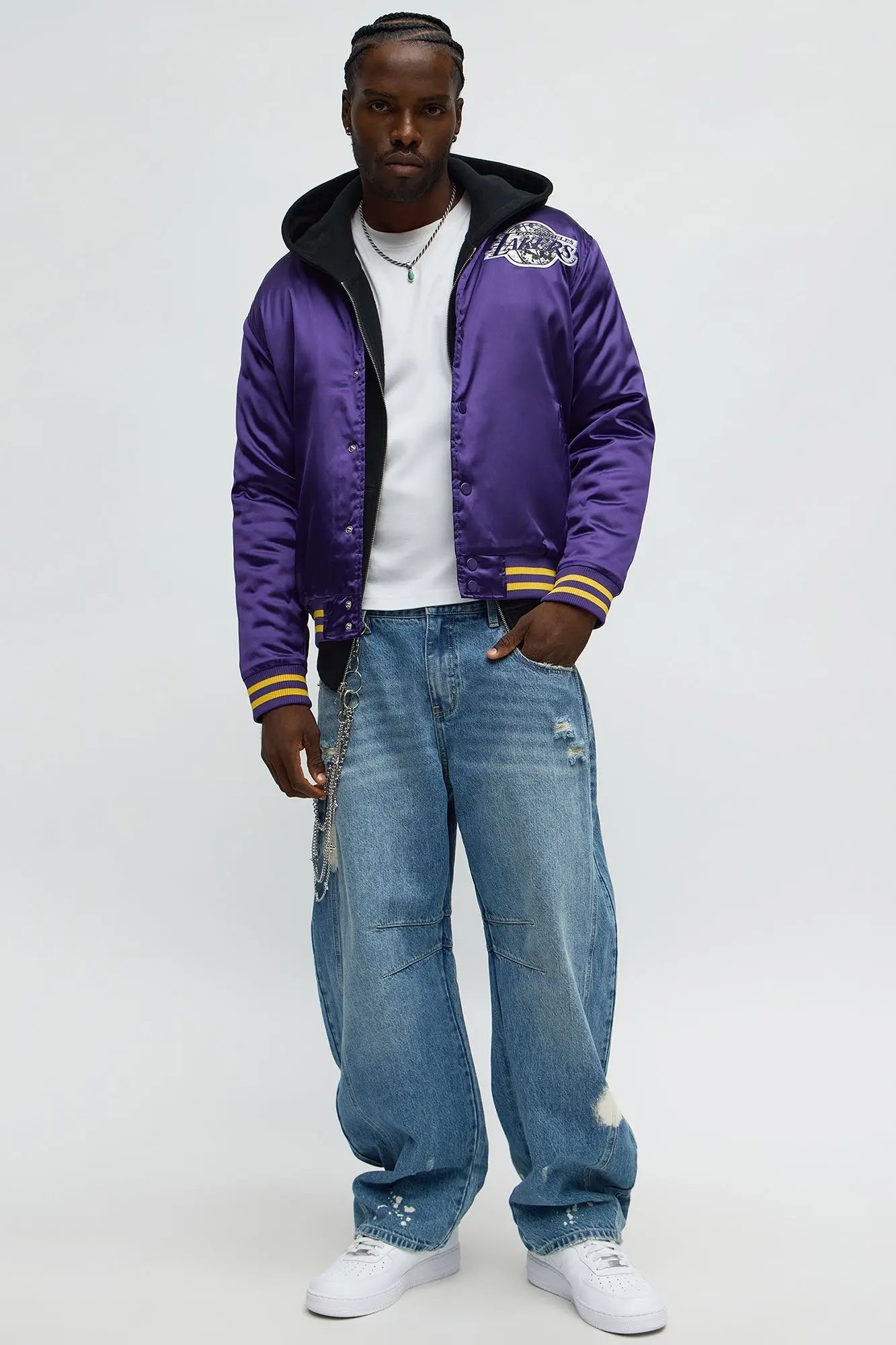 Lakers Night Drift Satin Varsity Jacket - Purple