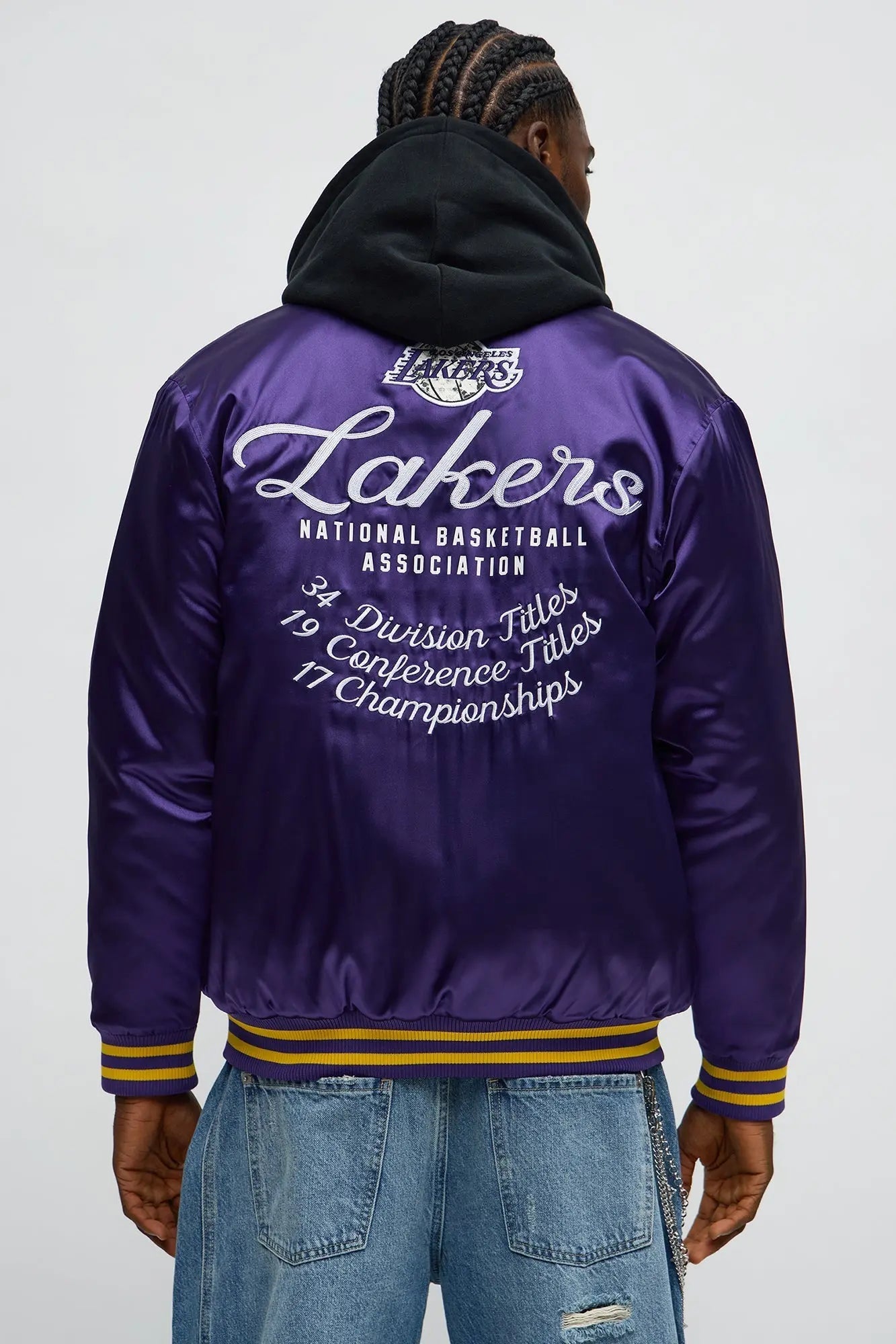 Lakers Night Drift Satin Varsity Jacket - Purple