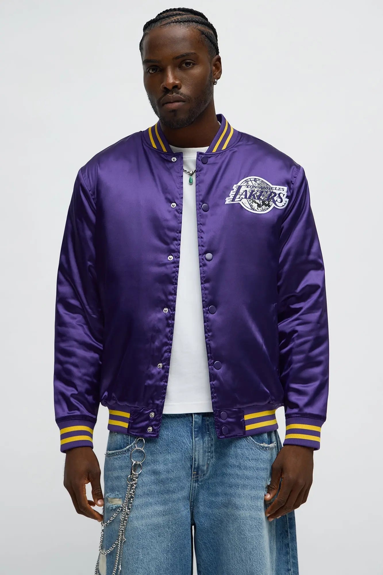 Lakers Night Drift Satin Varsity Jacket - Purple