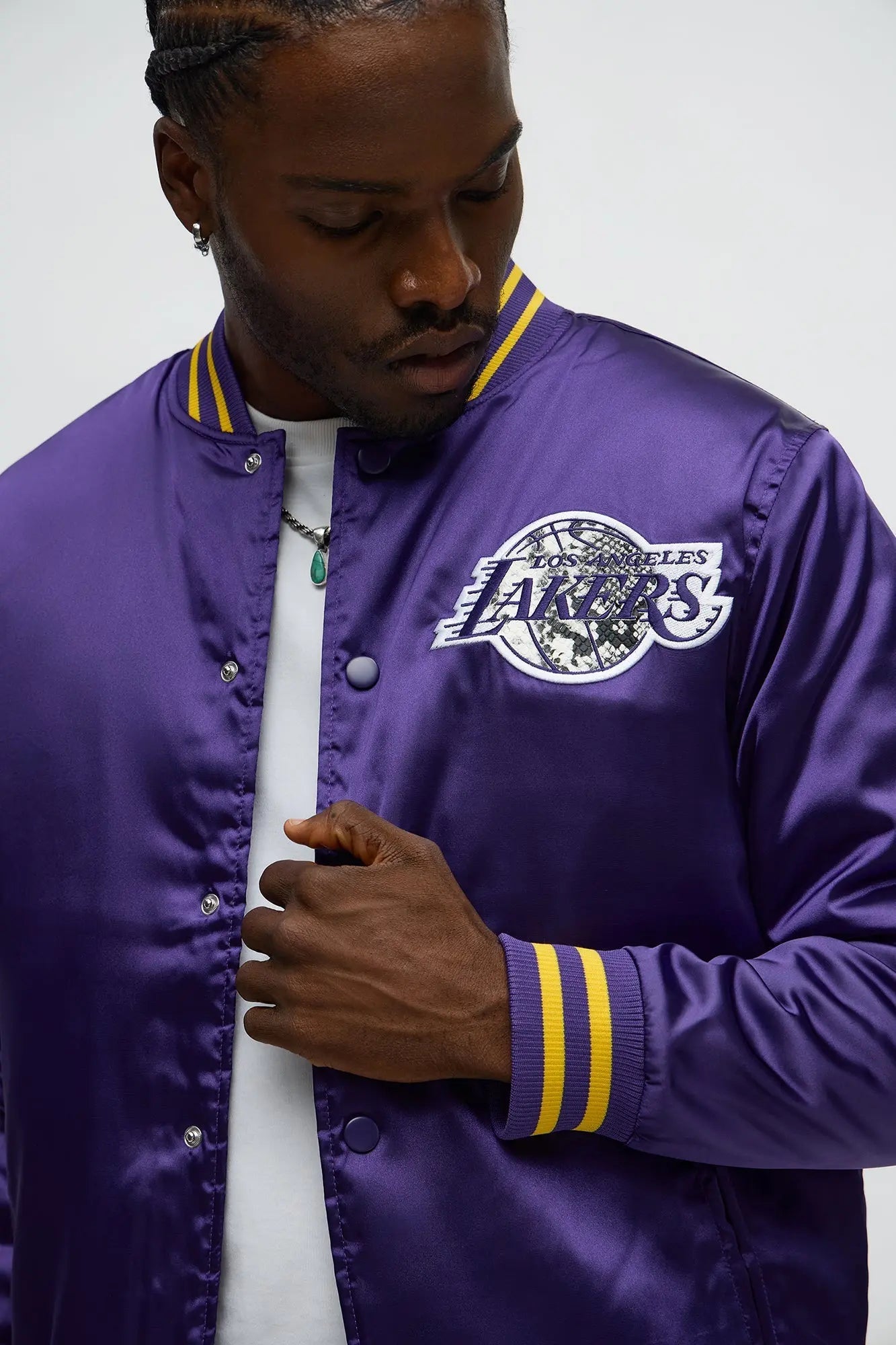 Lakers Night Drift Satin Varsity Jacket - Purple