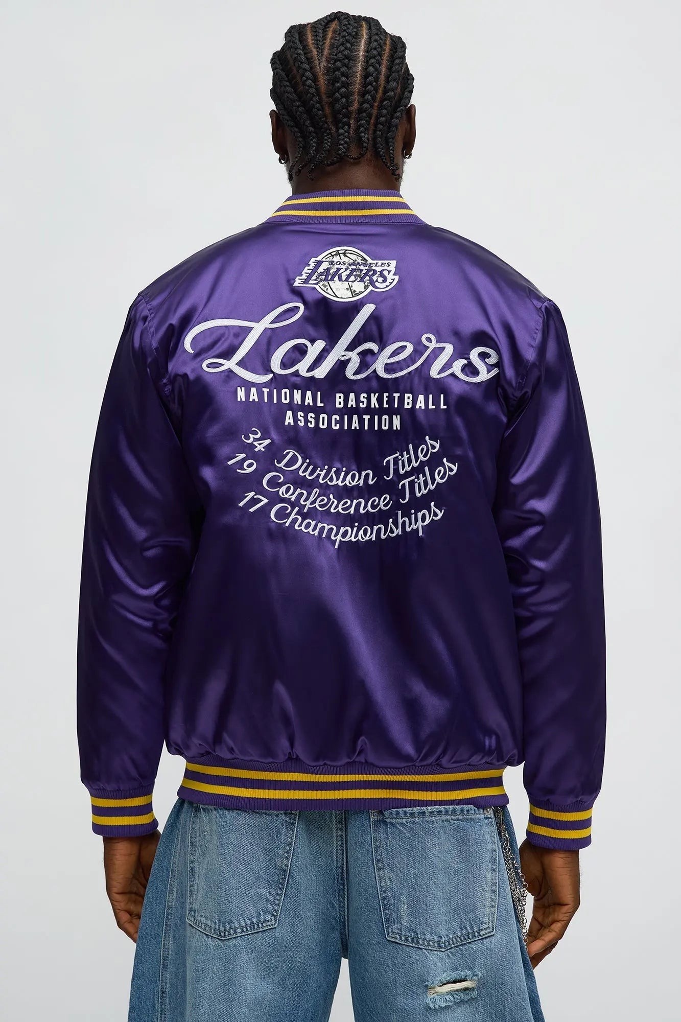 Lakers Night Drift Satin Varsity Jacket - Purple