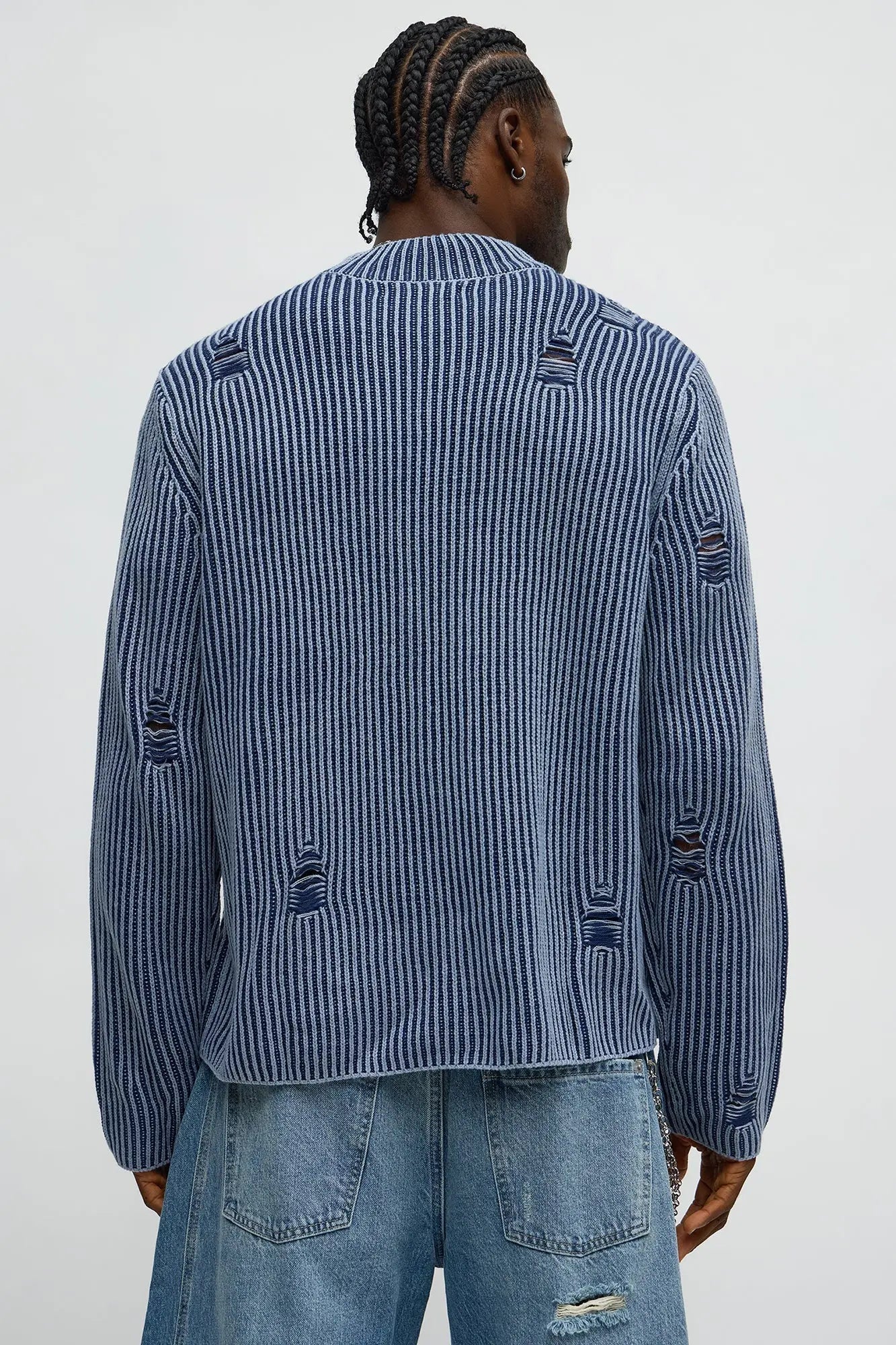 Cedarwood Distressed Mockneck Sweater - Blue/combo