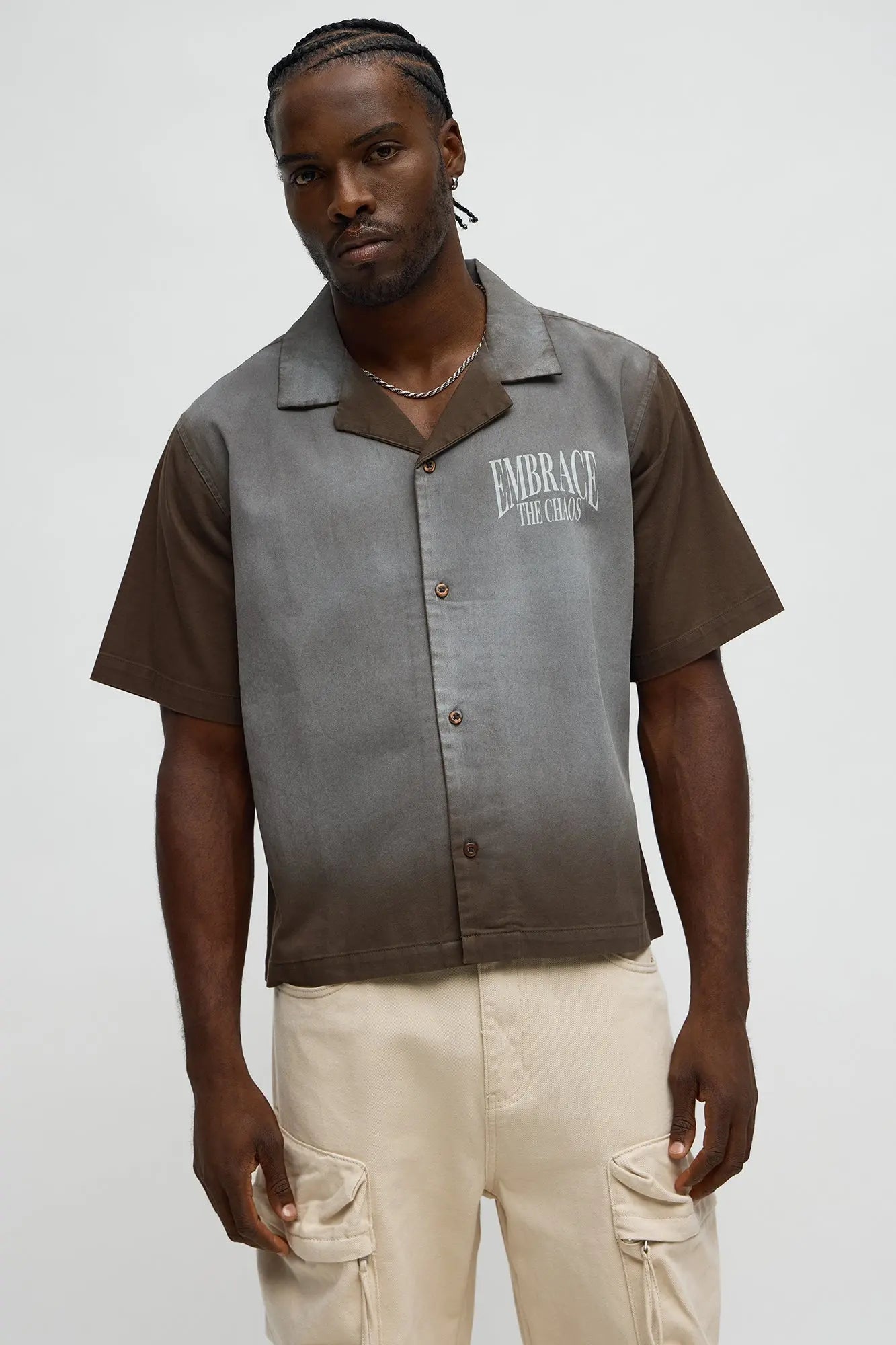 Embrace Washed Fabric Button Up - Brown