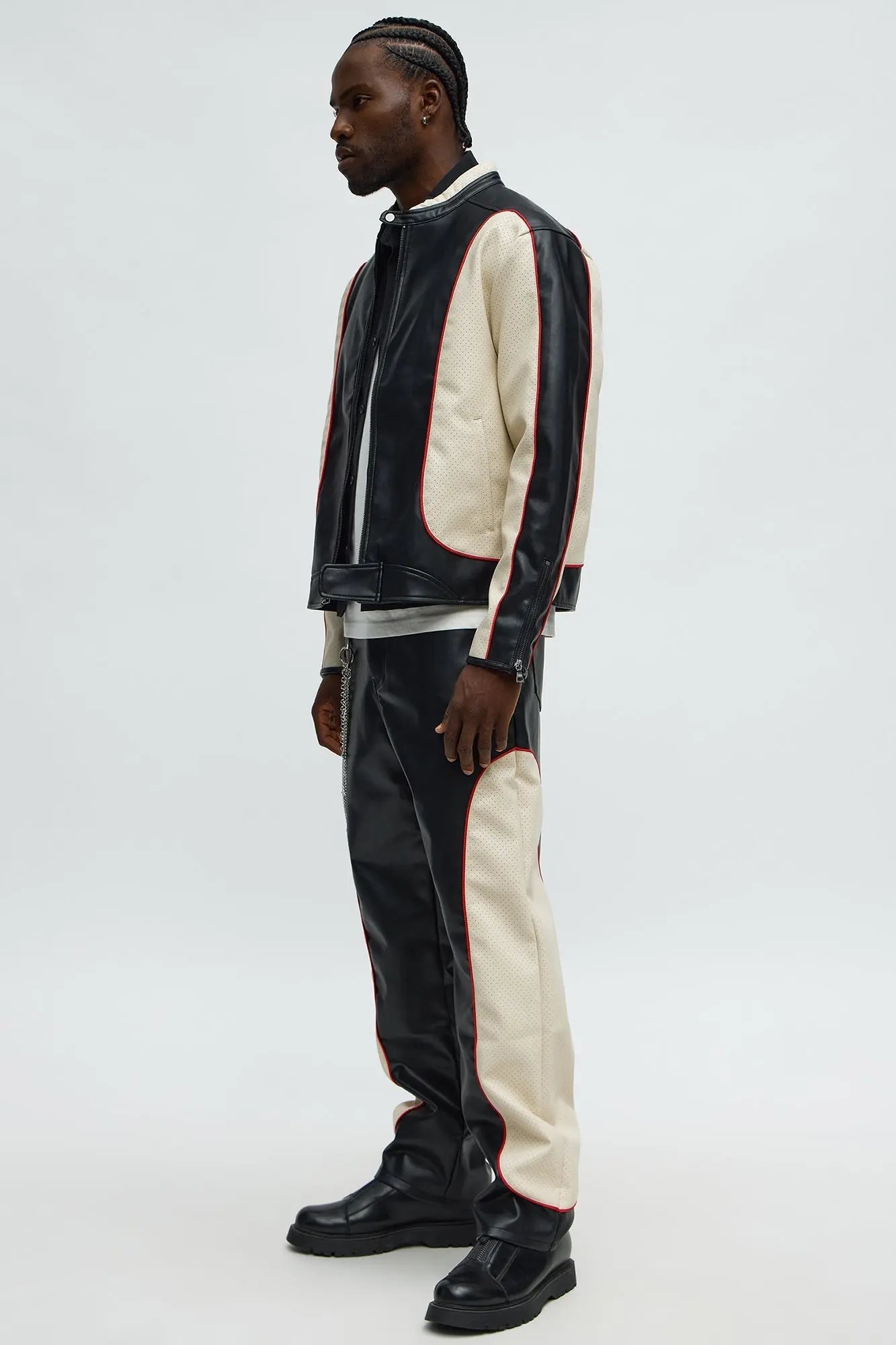 Relaxed Straight Faux Leather Moto Pant - Black/combo