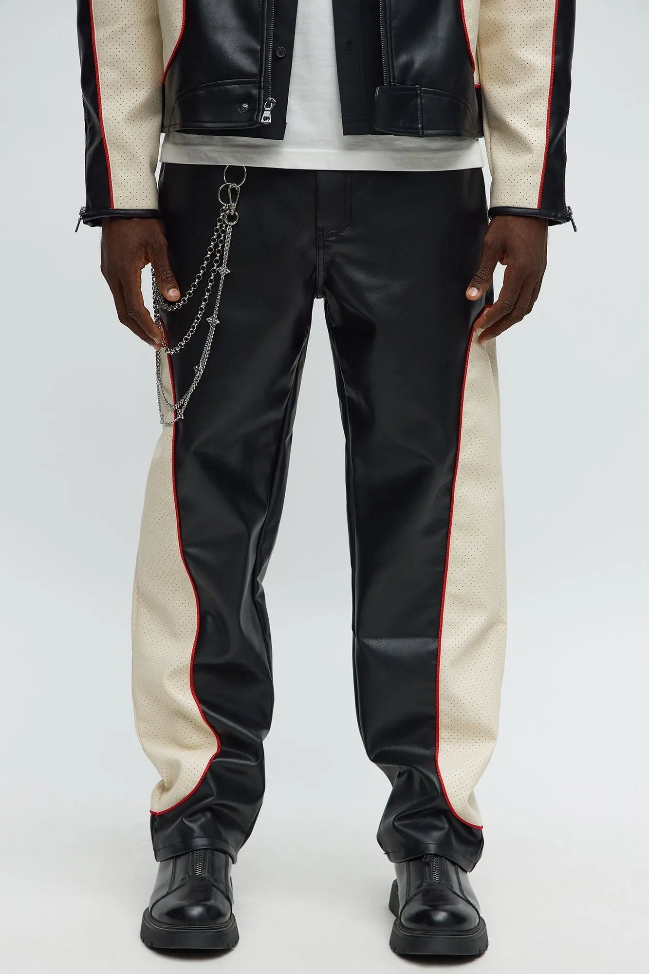 Relaxed Straight Faux Leather Moto Pant - Black/combo