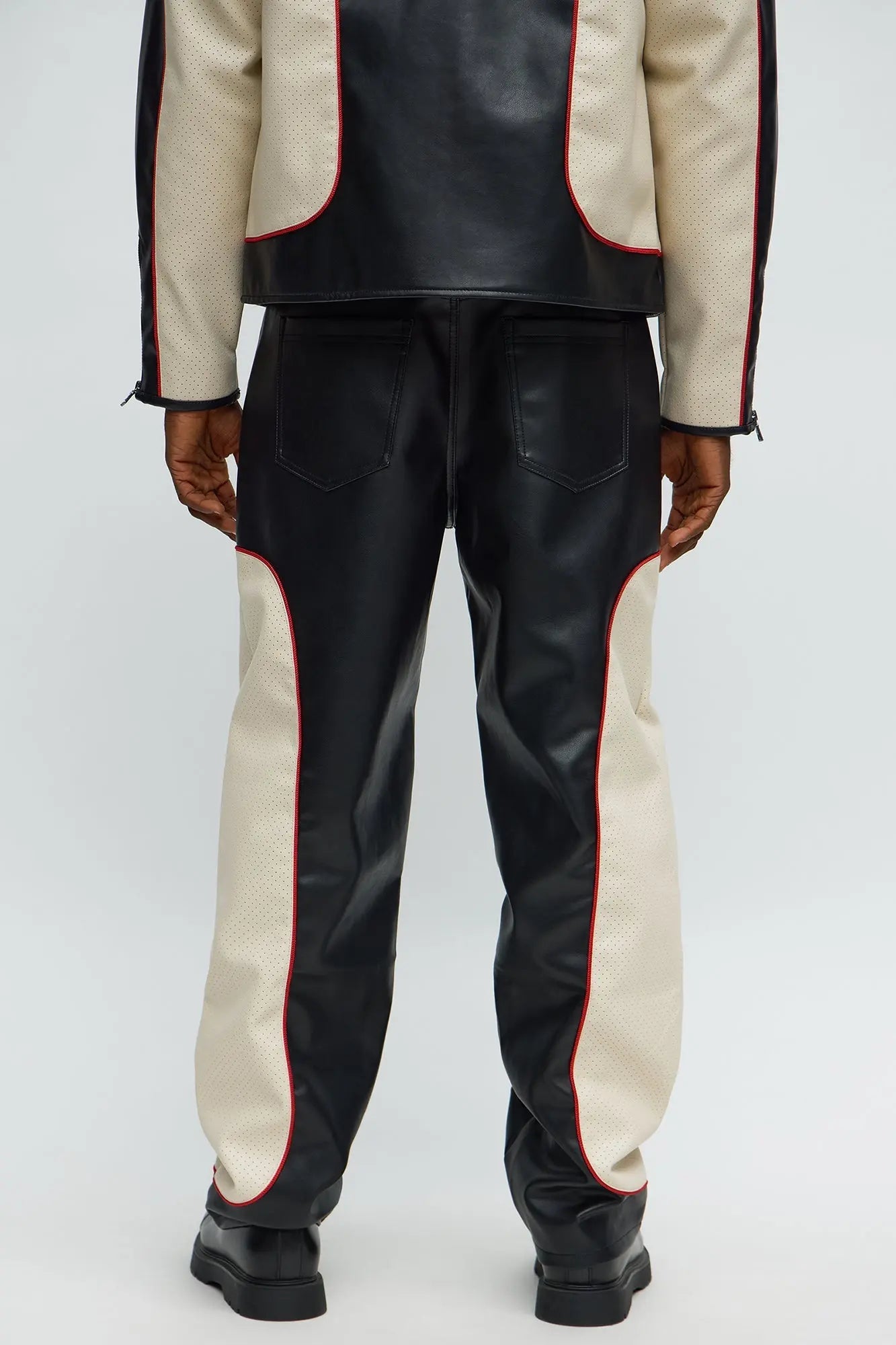 Relaxed Straight Faux Leather Moto Pant - Black/combo