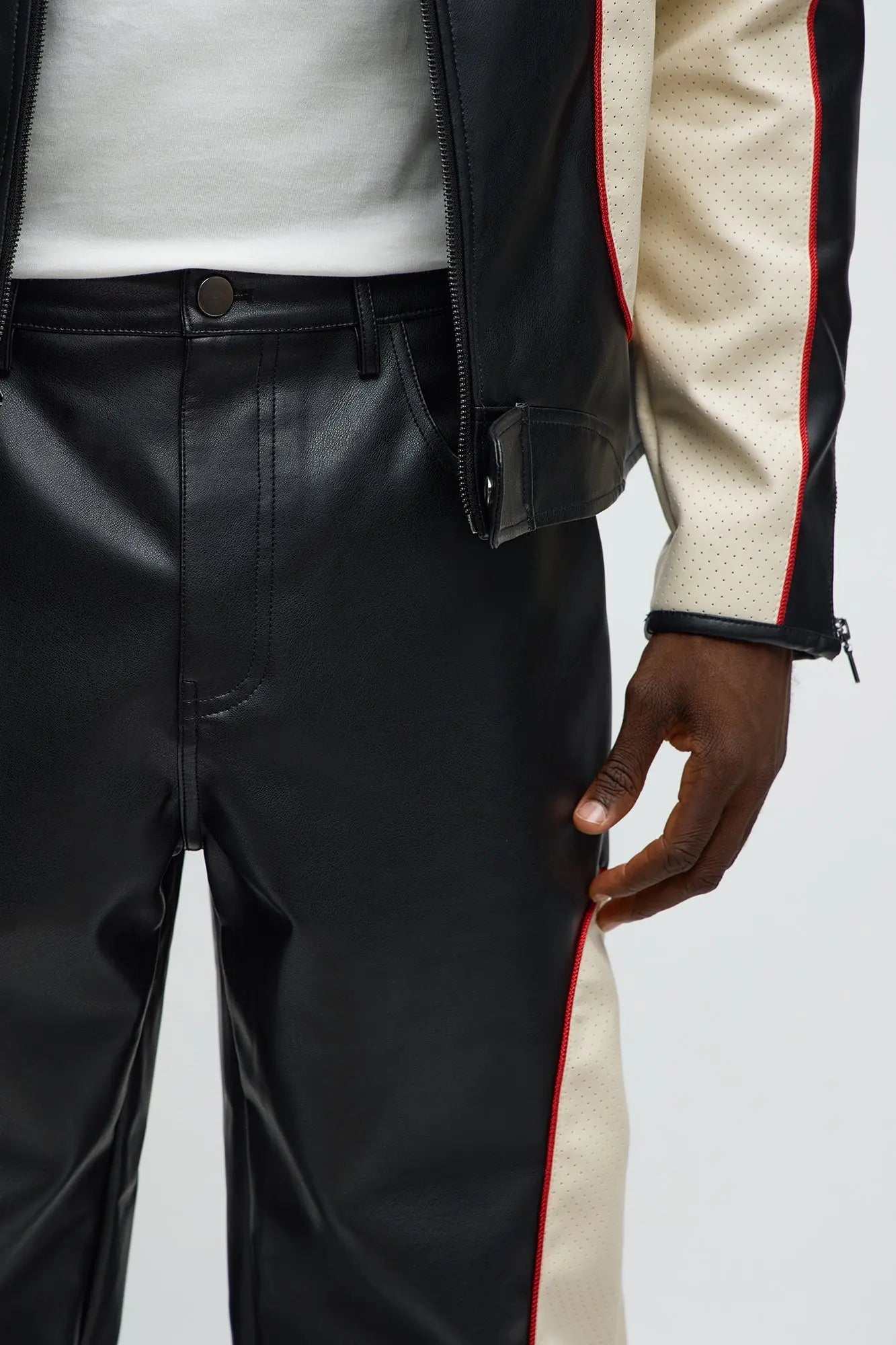 Relaxed Straight Faux Leather Moto Pant - Black/combo