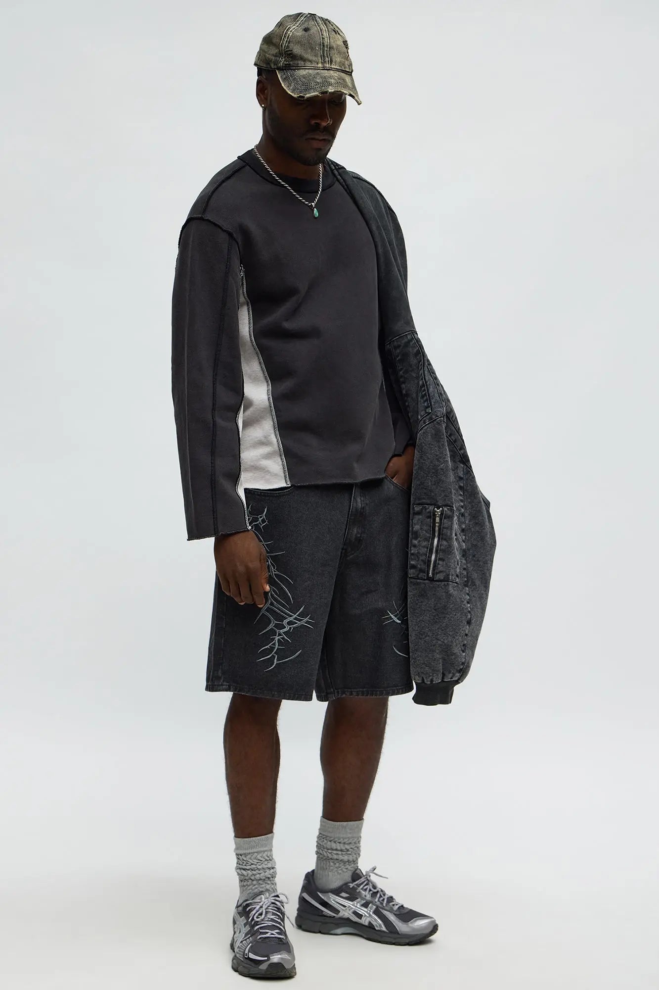 Tyson Relaxed Colorblock Panel Crewneck Sweatshirt - Black Wash