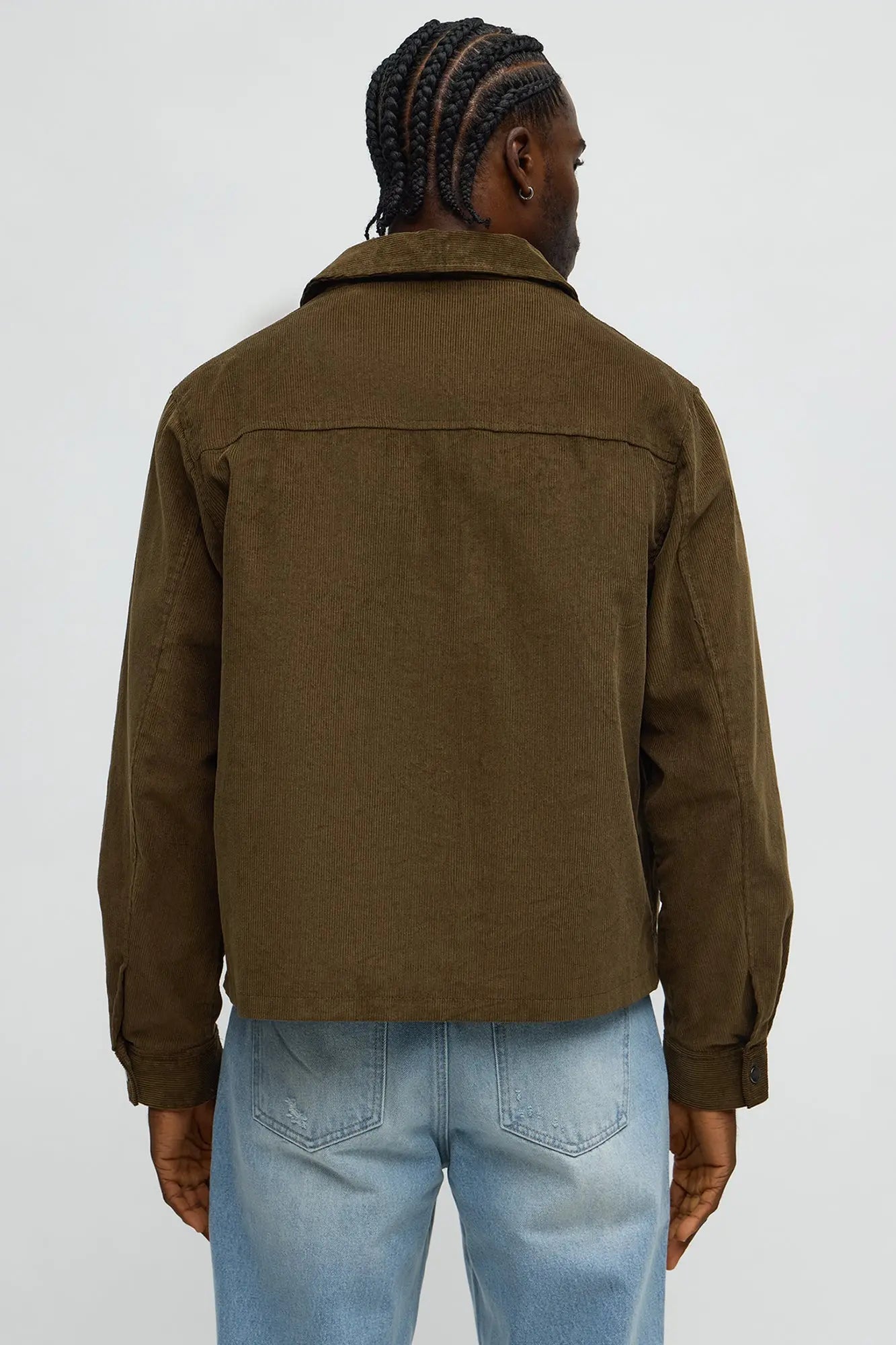 Textured Corduroy Cargo Pocket Zip Jacket - Brown
