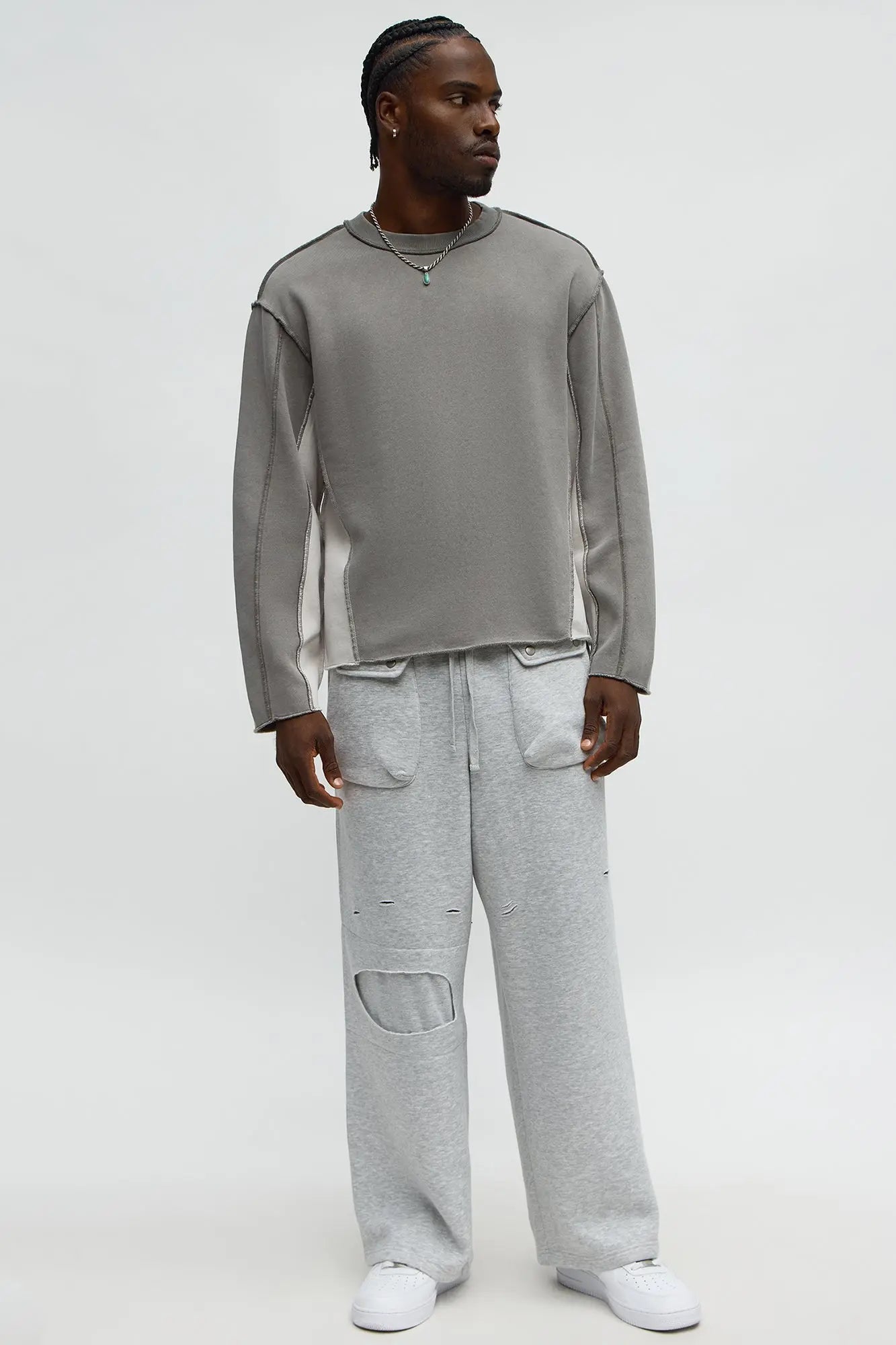 Tyson Relaxed Colorblock Panel Crewneck Sweatshirt - Grey