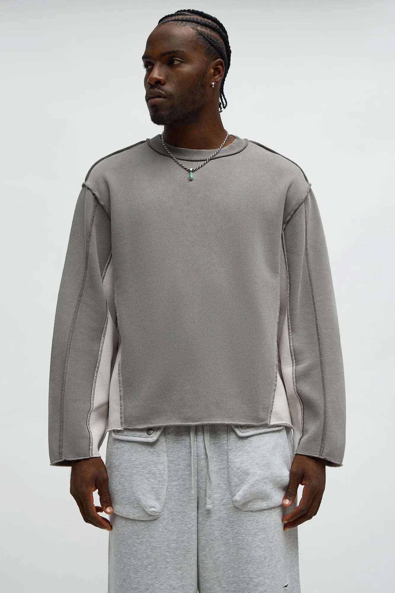Tyson Relaxed Colorblock Panel Crewneck Sweatshirt - Grey