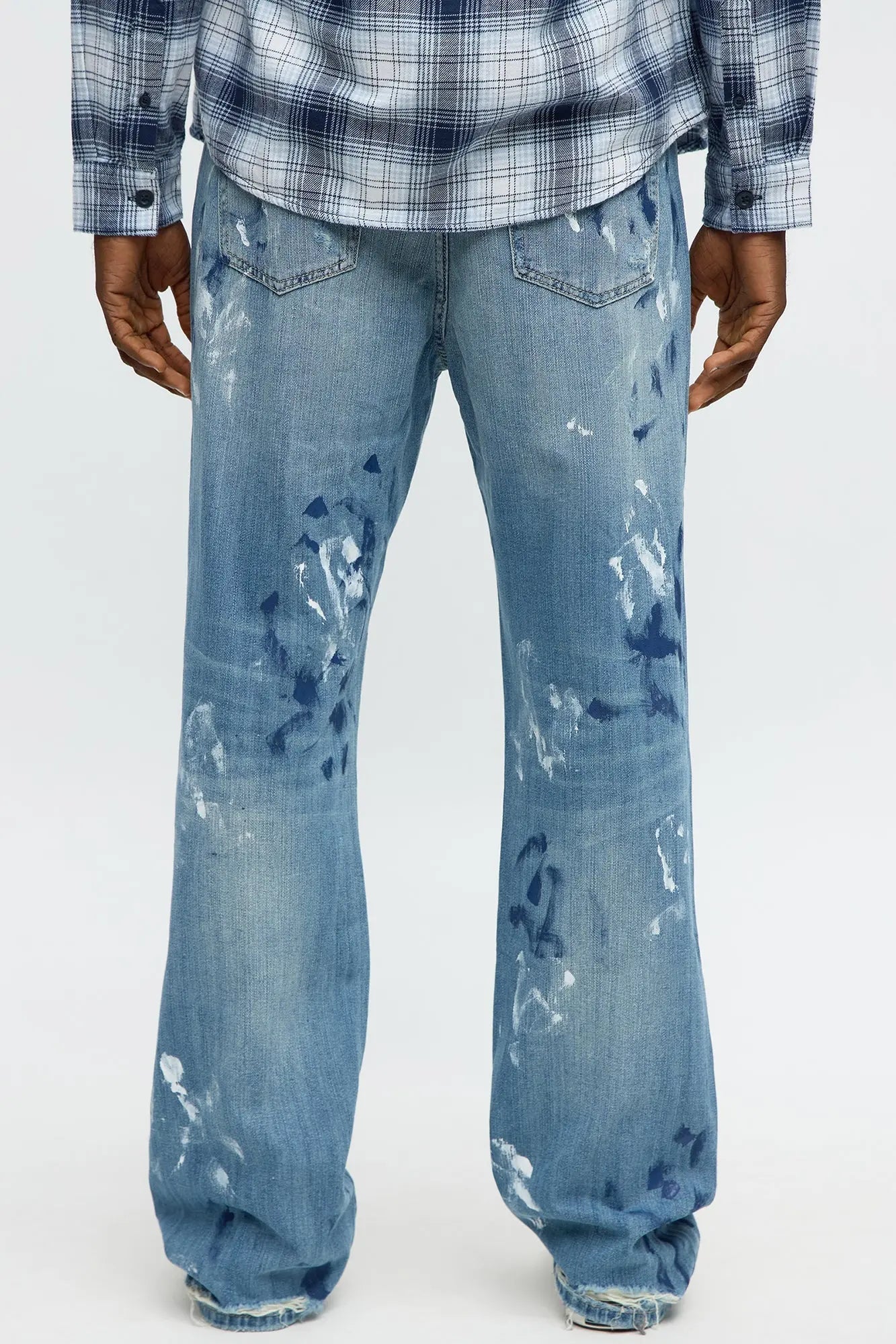 Stacked Slim Flare Call It Art Paint Splatter Ripped Jeans - Medium Blue Wash