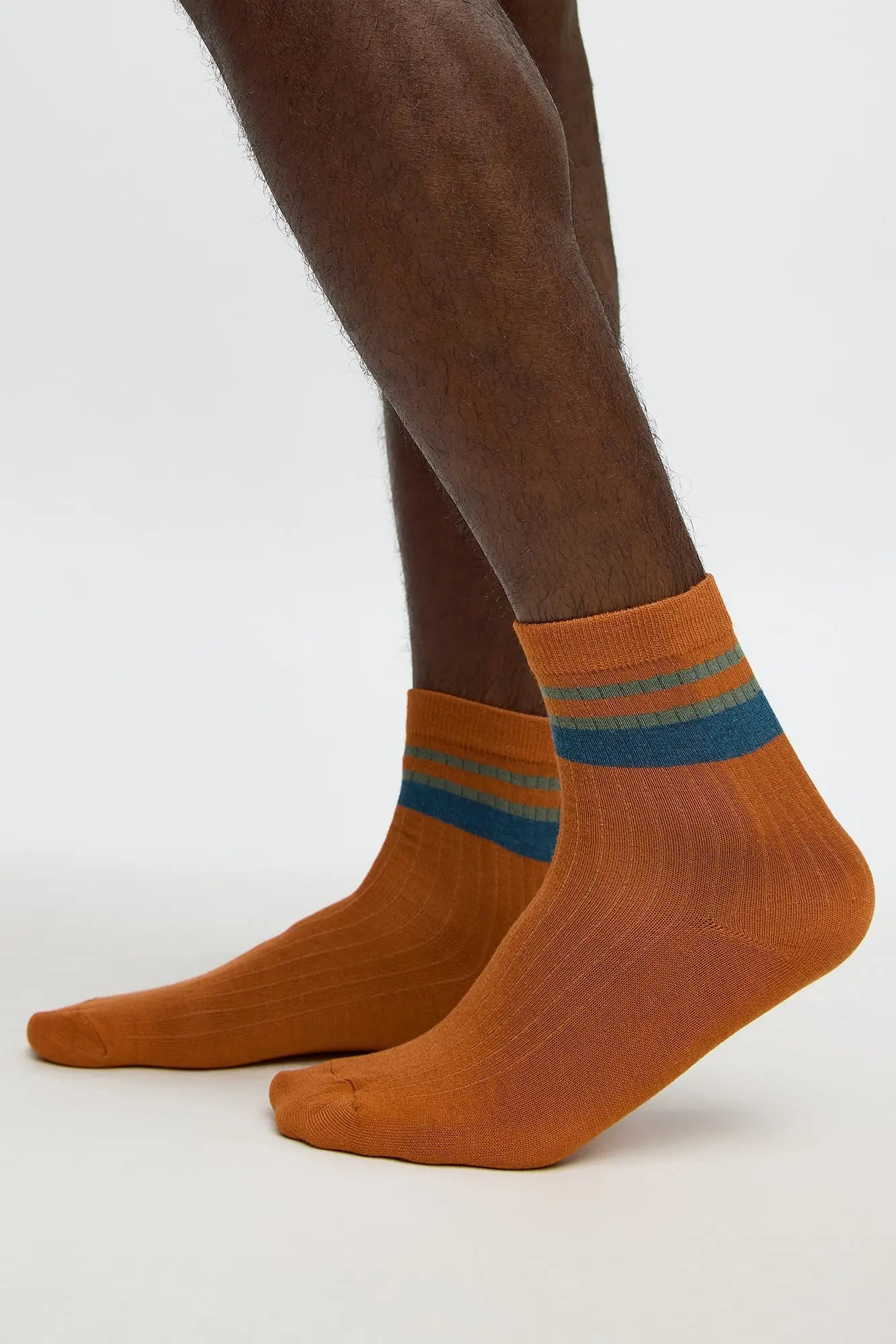 Contrast Stripes Ribbed Crew Sock - Orange