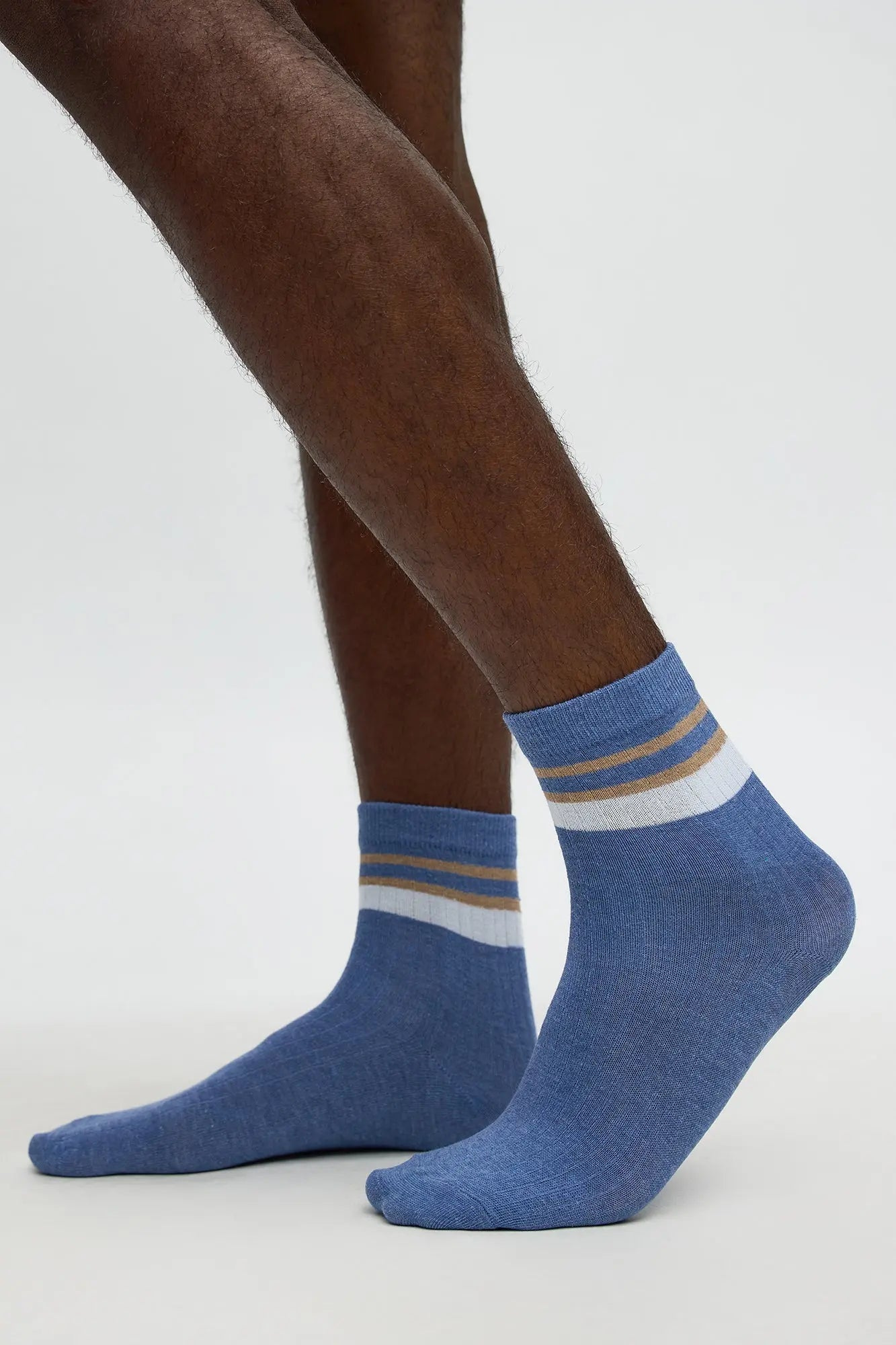 Contrast Stripes Ribbed Crew Sock  - Blue/combo