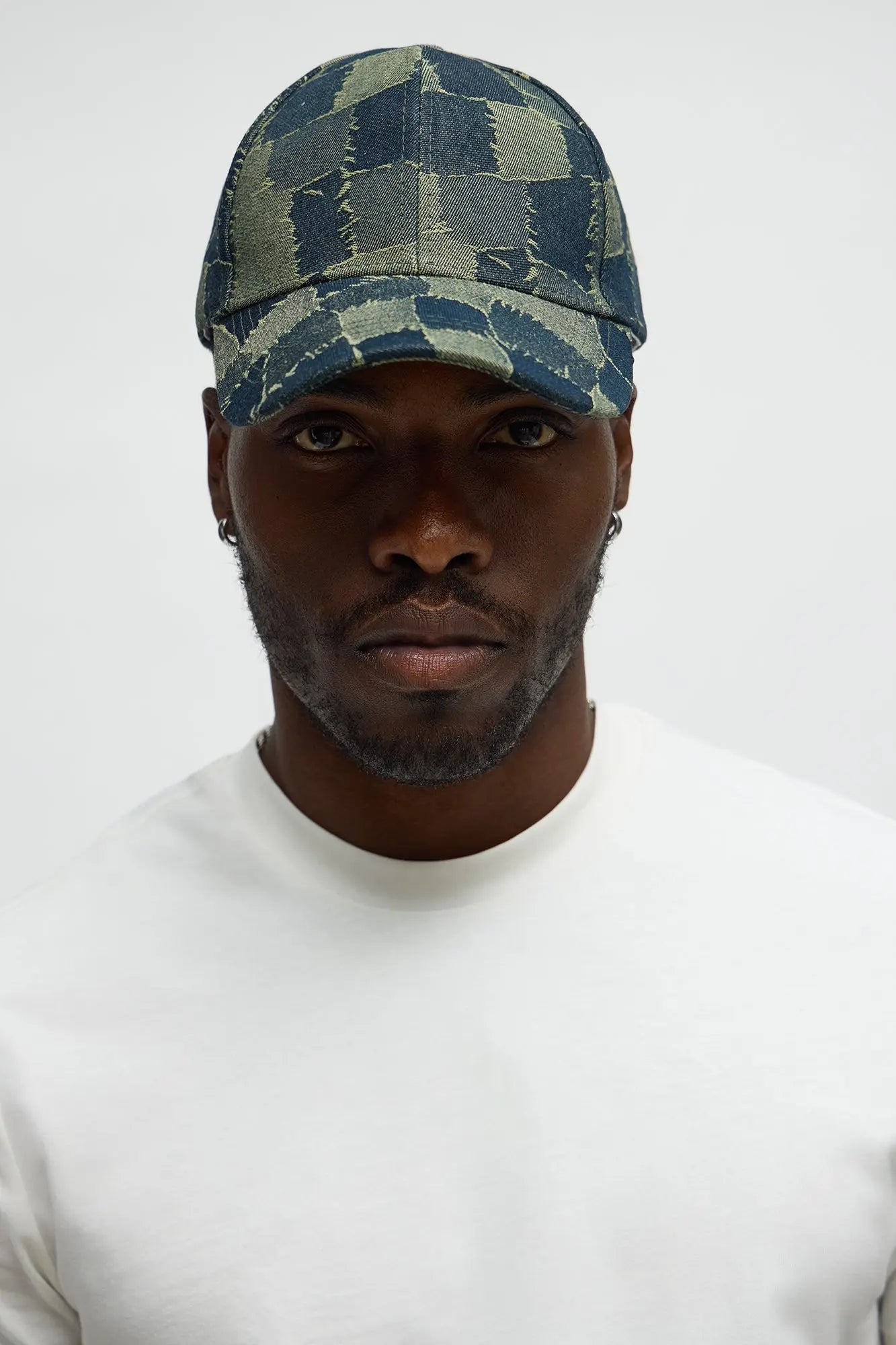Patterned Denim Baseball Hat - Denim