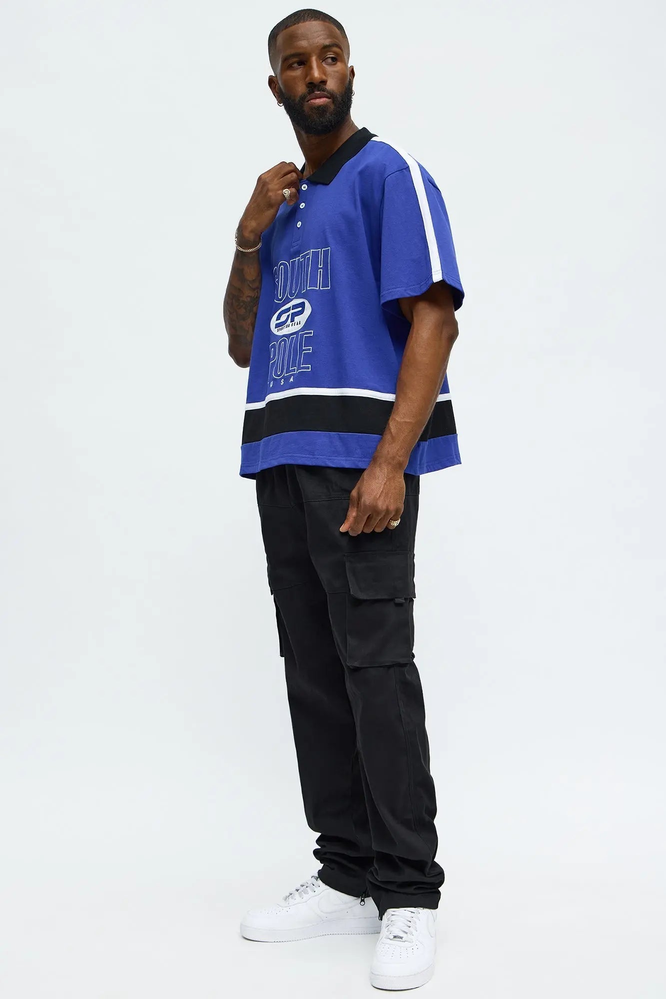 Southpole Relaxed Fit Collared Graphic Shirt - Blue