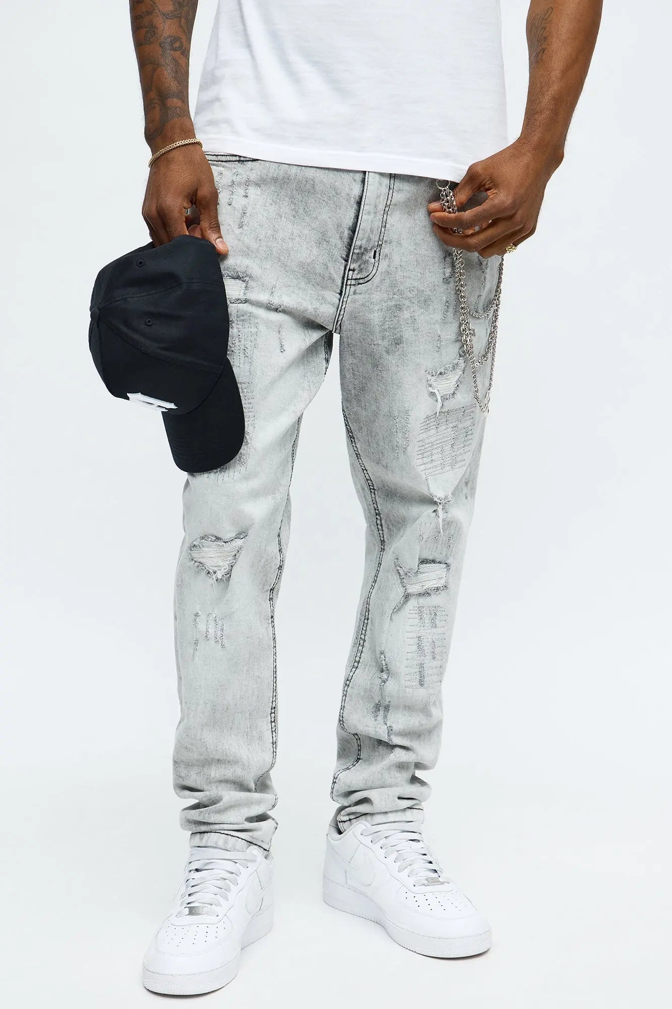 Skinny Looking Out Ripped And Repair Jeans - Grey