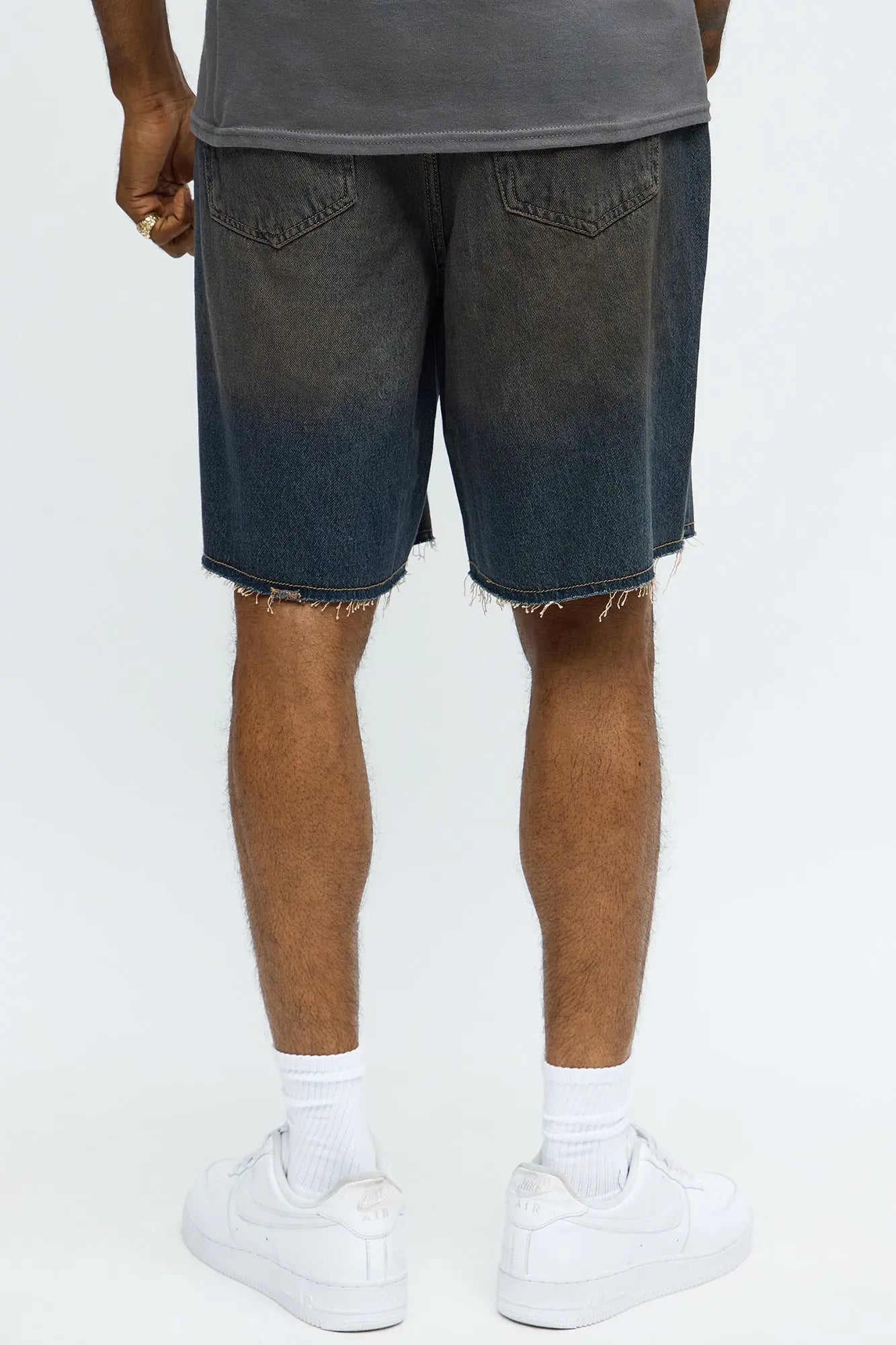 Relaxed To Put In The Works Ripped Denim Shorts - Dark Wash