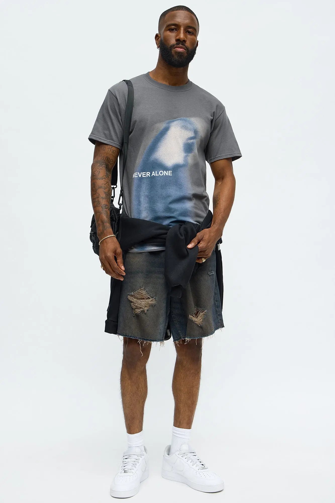 Relaxed To Put In The Works Ripped Denim Shorts - Dark Wash
