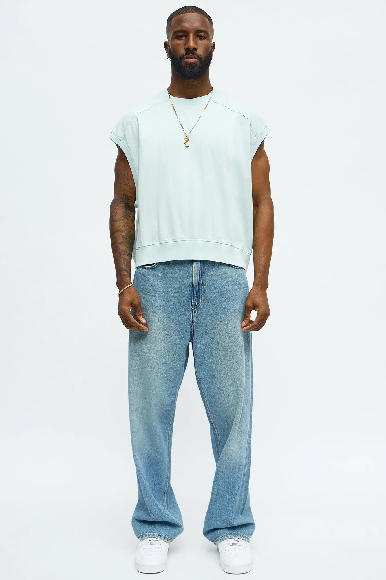 Boxy Washed Up Muscle Tee - Blue