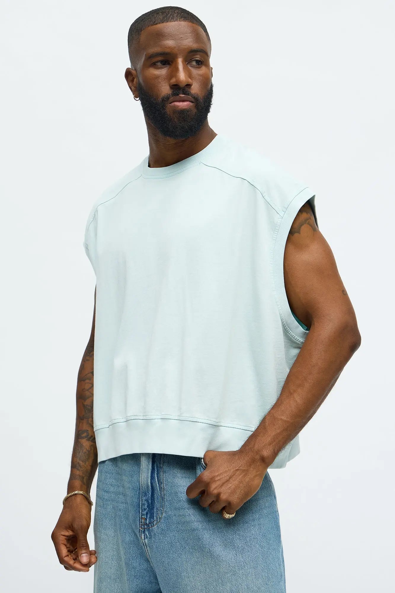 Boxy Washed Up Muscle Tee - Blue