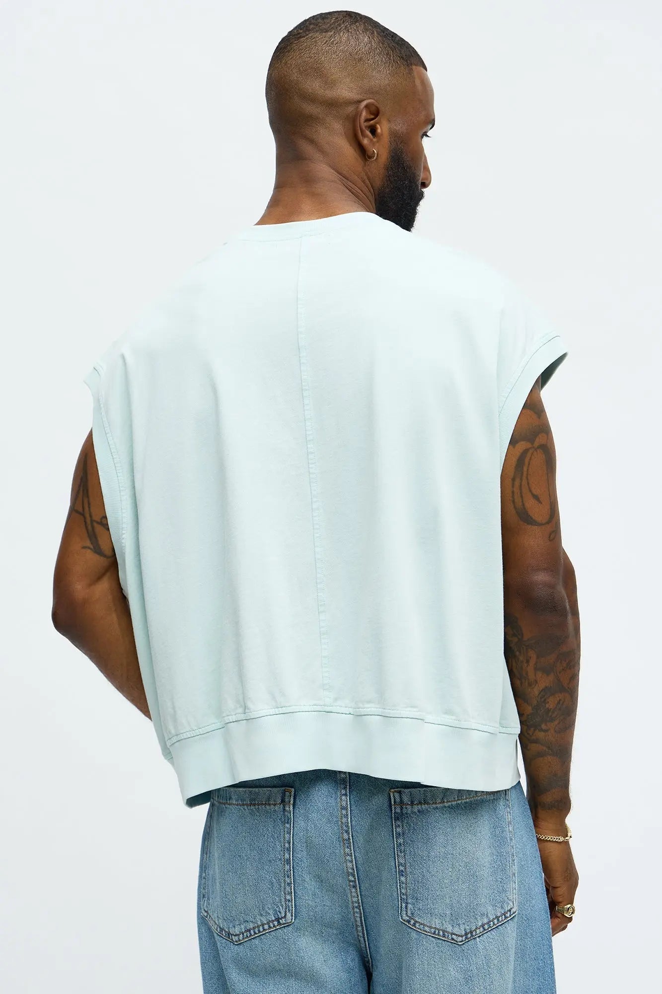 Boxy Washed Up Muscle Tee - Blue