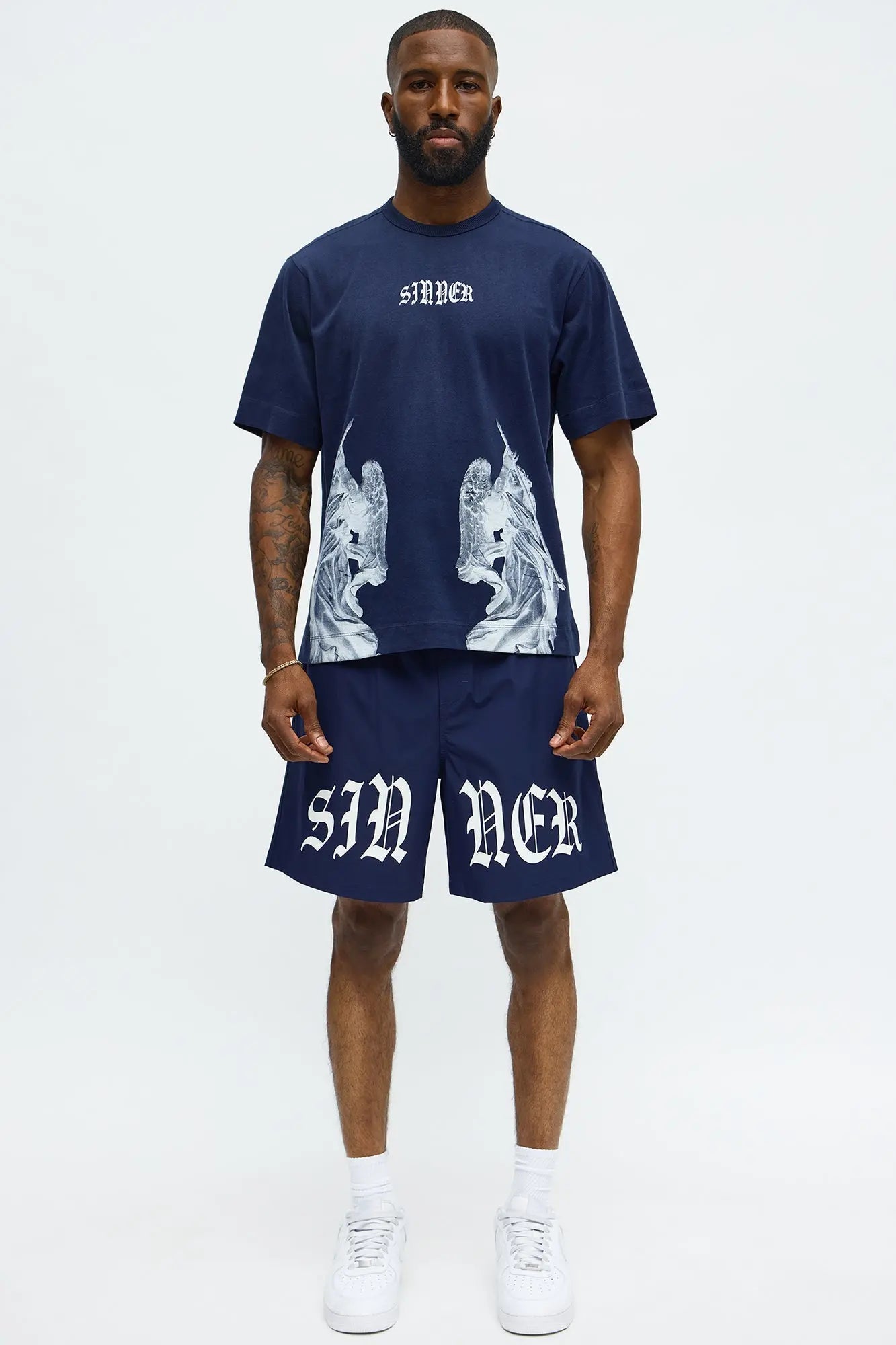 Sinner Front Back Tee - Navy