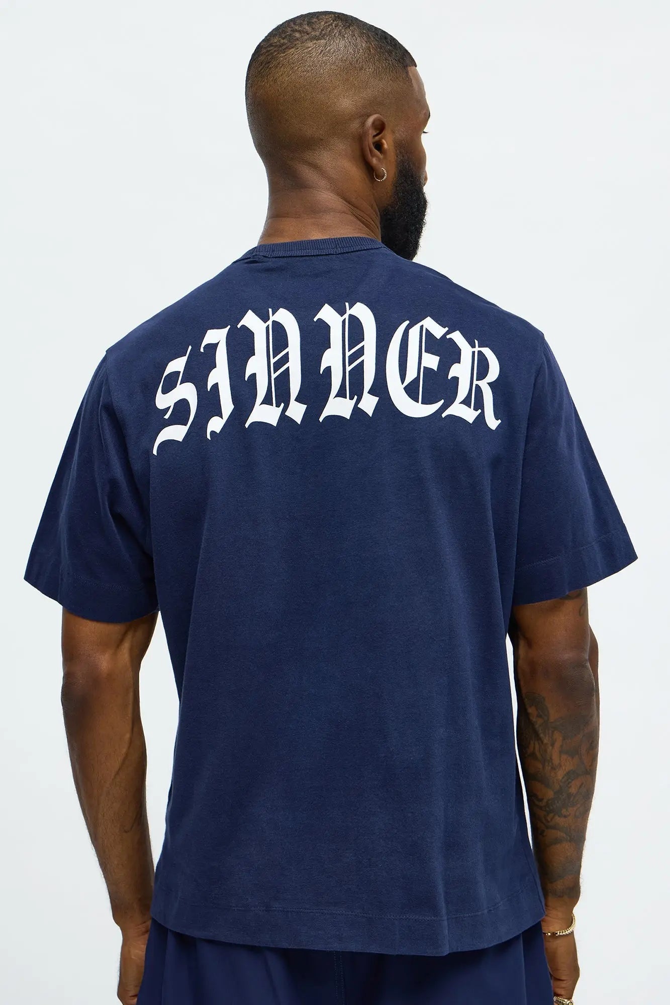 Sinner Front Back Tee - Navy