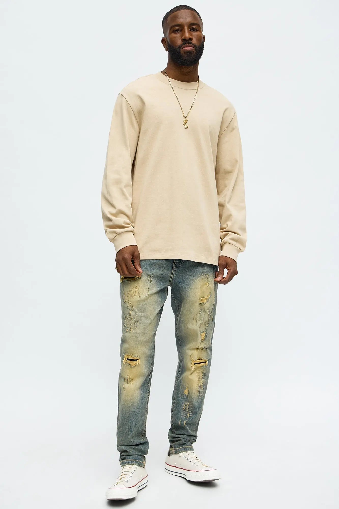 Skinny Looking Out Ripped And Repair Jeans - Vintage Blue Wash