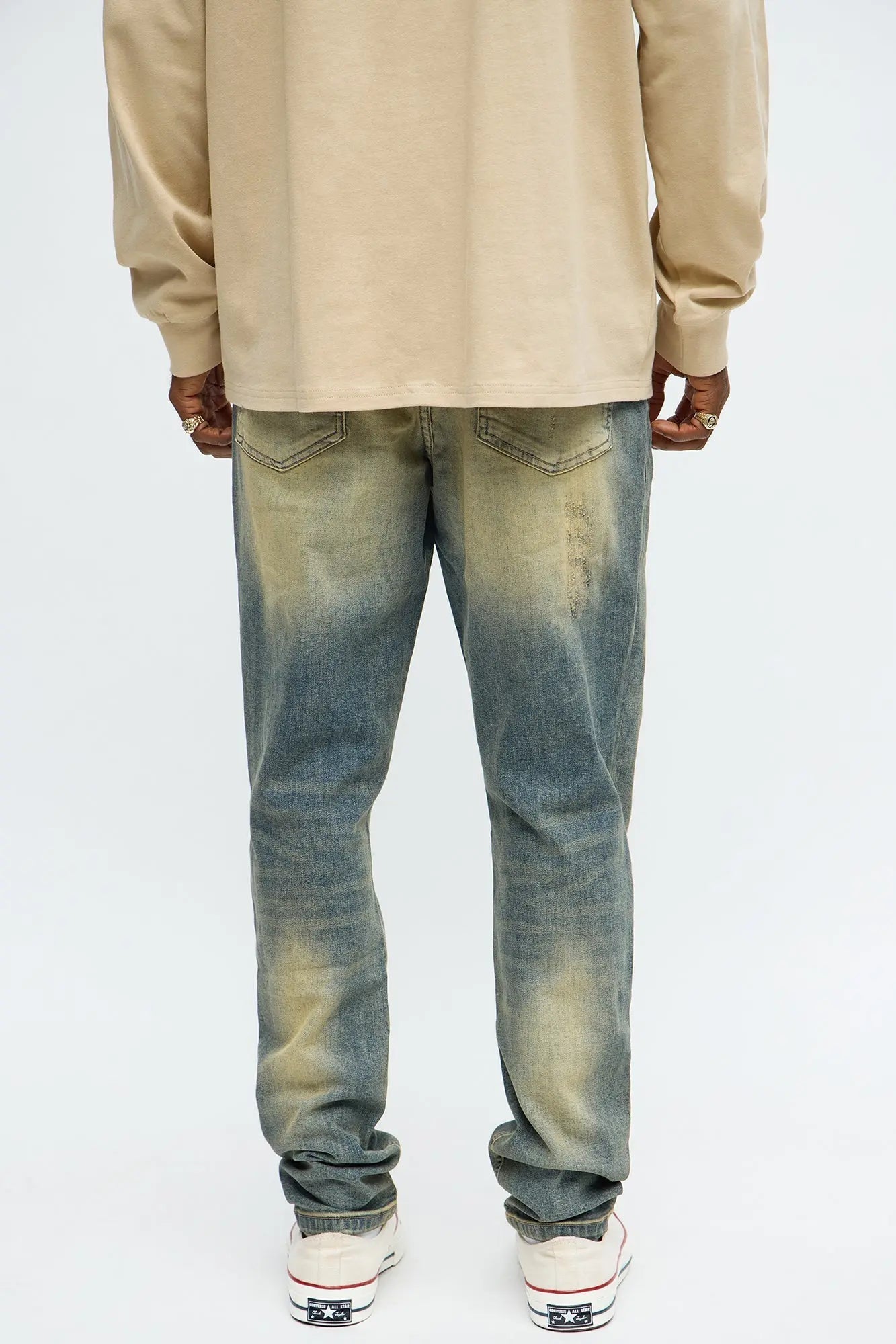 Skinny Looking Out Ripped And Repair Jeans - Vintage Blue Wash