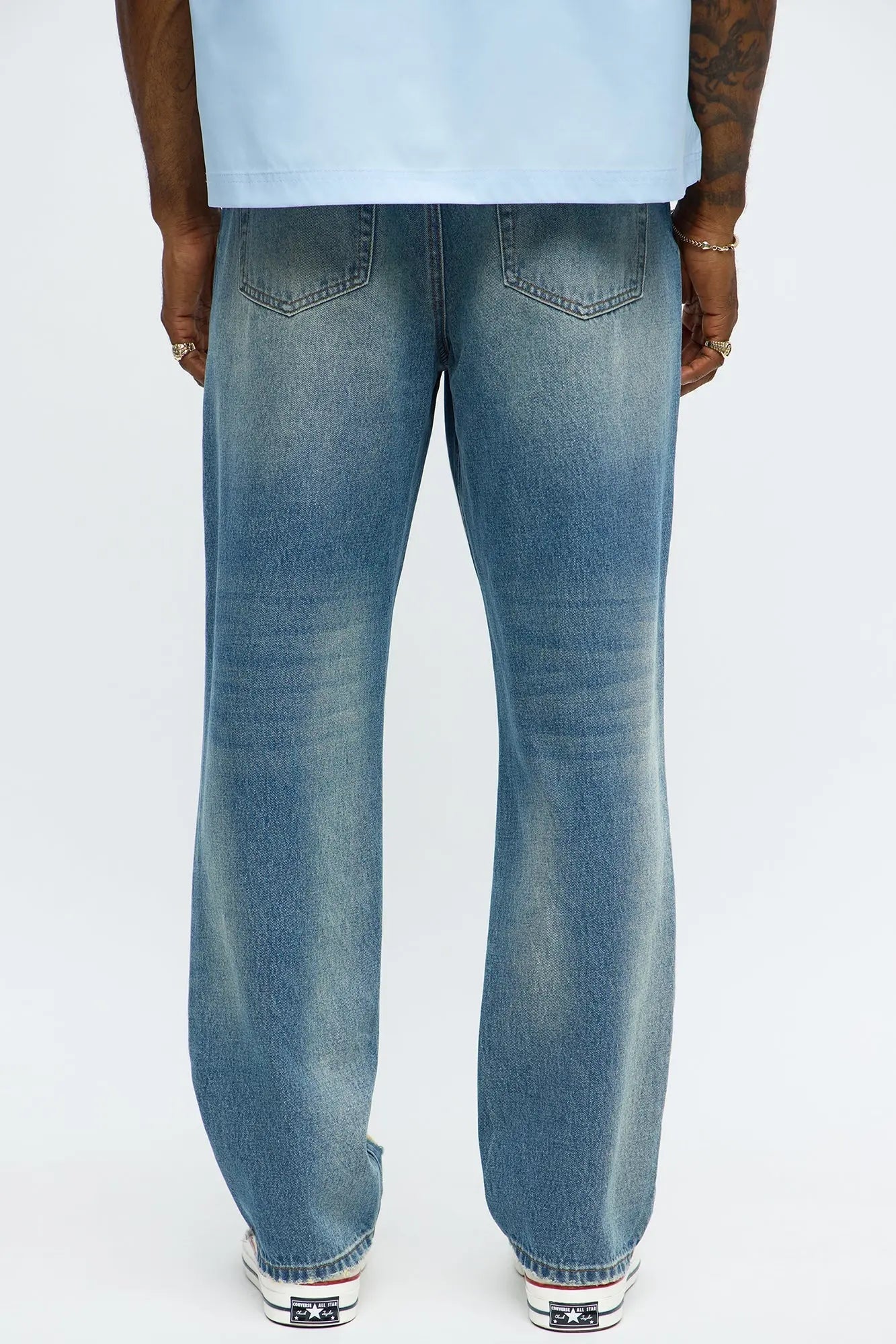 Slim Patches With Fray Distressed Jeans - Vintage Blue Wash