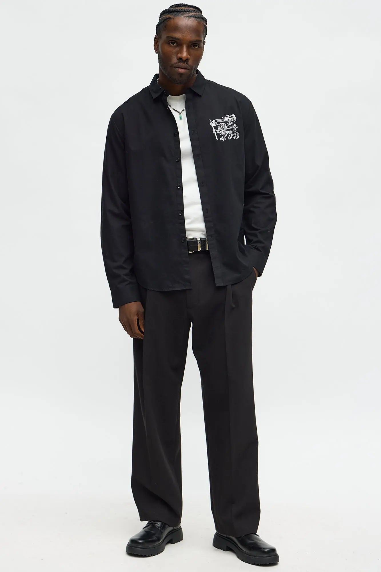 Grand Cut Long Sleeve Button Up Shirt - Black